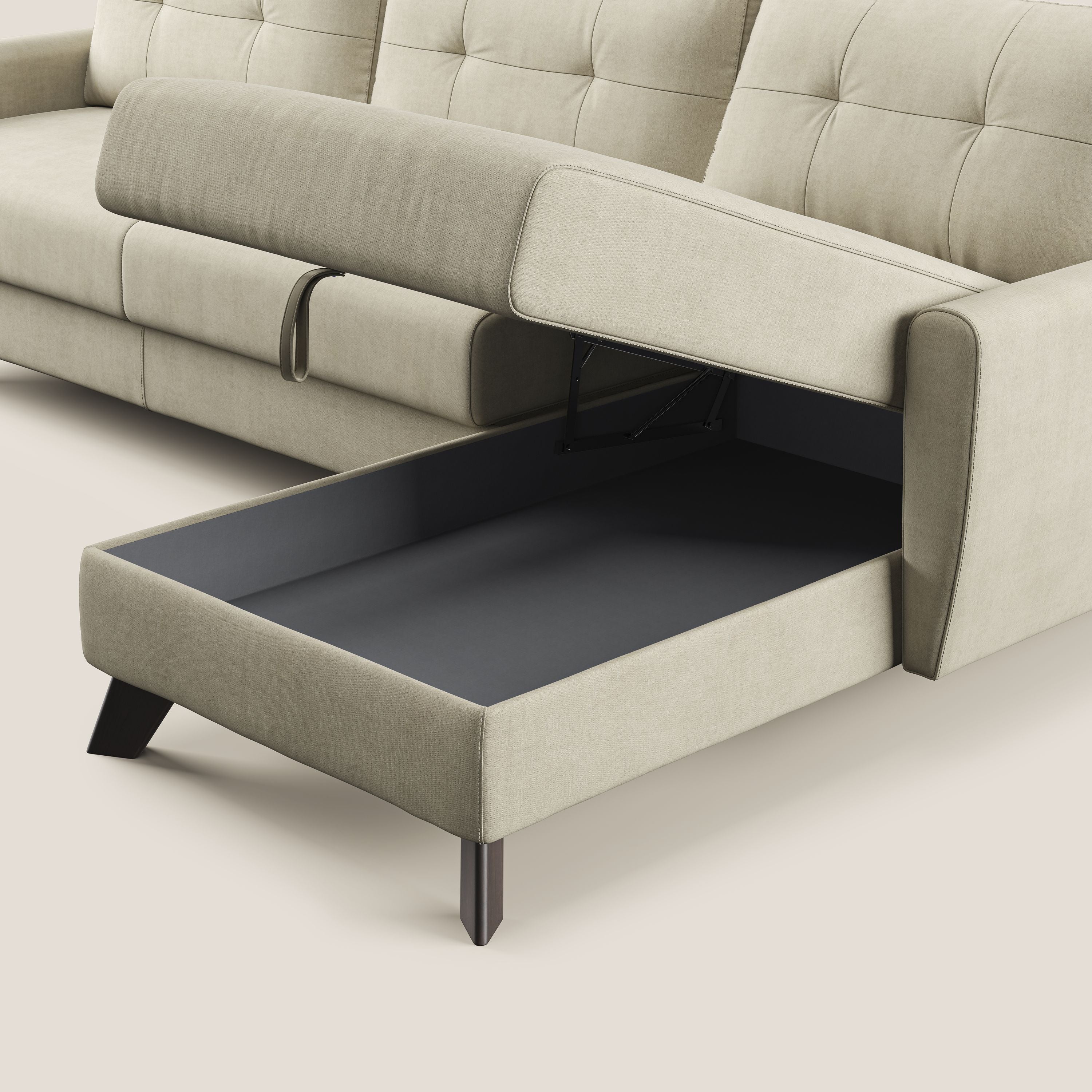 Callisto Divano letto angolare con penisola in tessuto morbido impermeabile T02 panna - divani.store