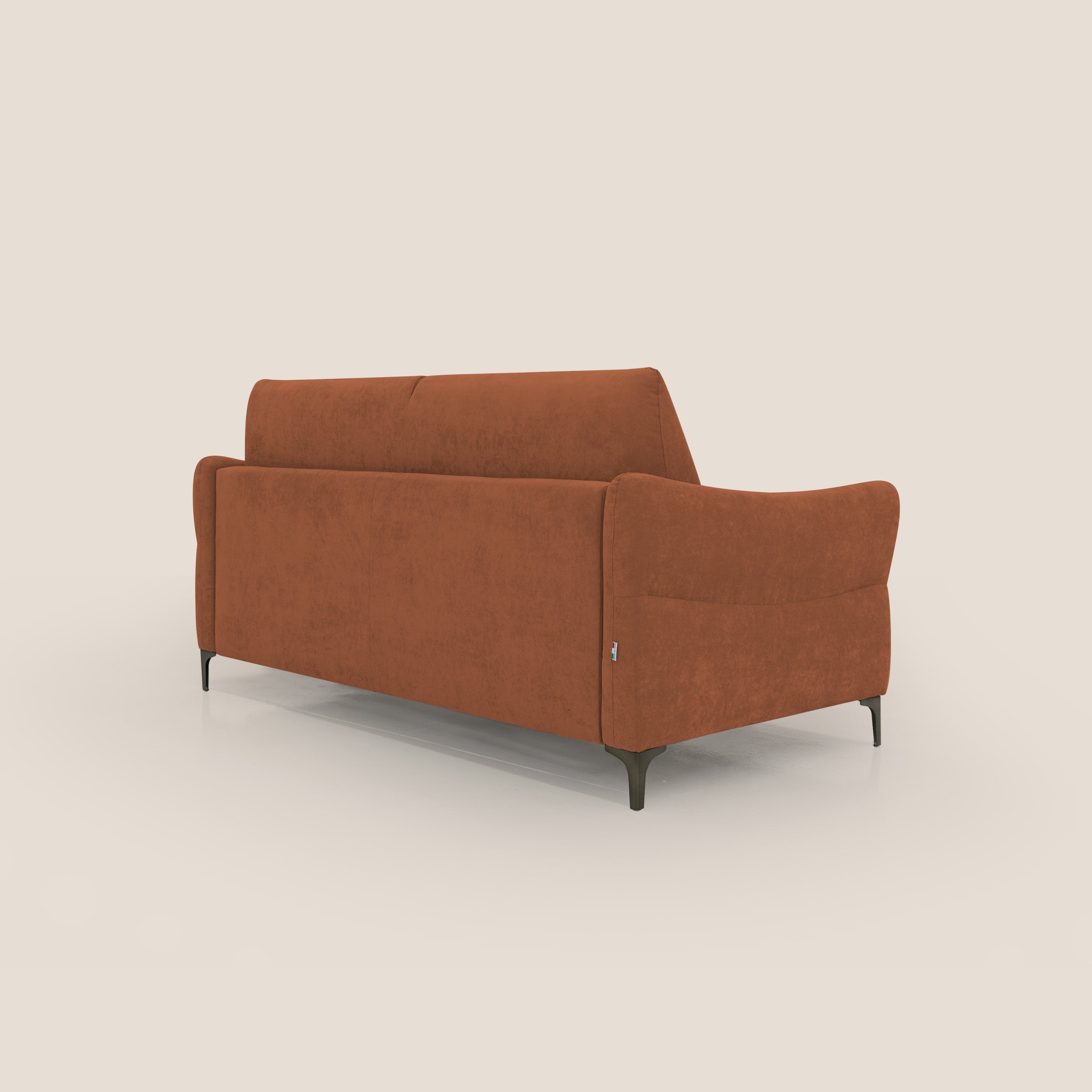 Dalia divano letto con materasso H18 cm e piedi alti in raffinato tessuto smacchiabile T17 arancio - divani.store