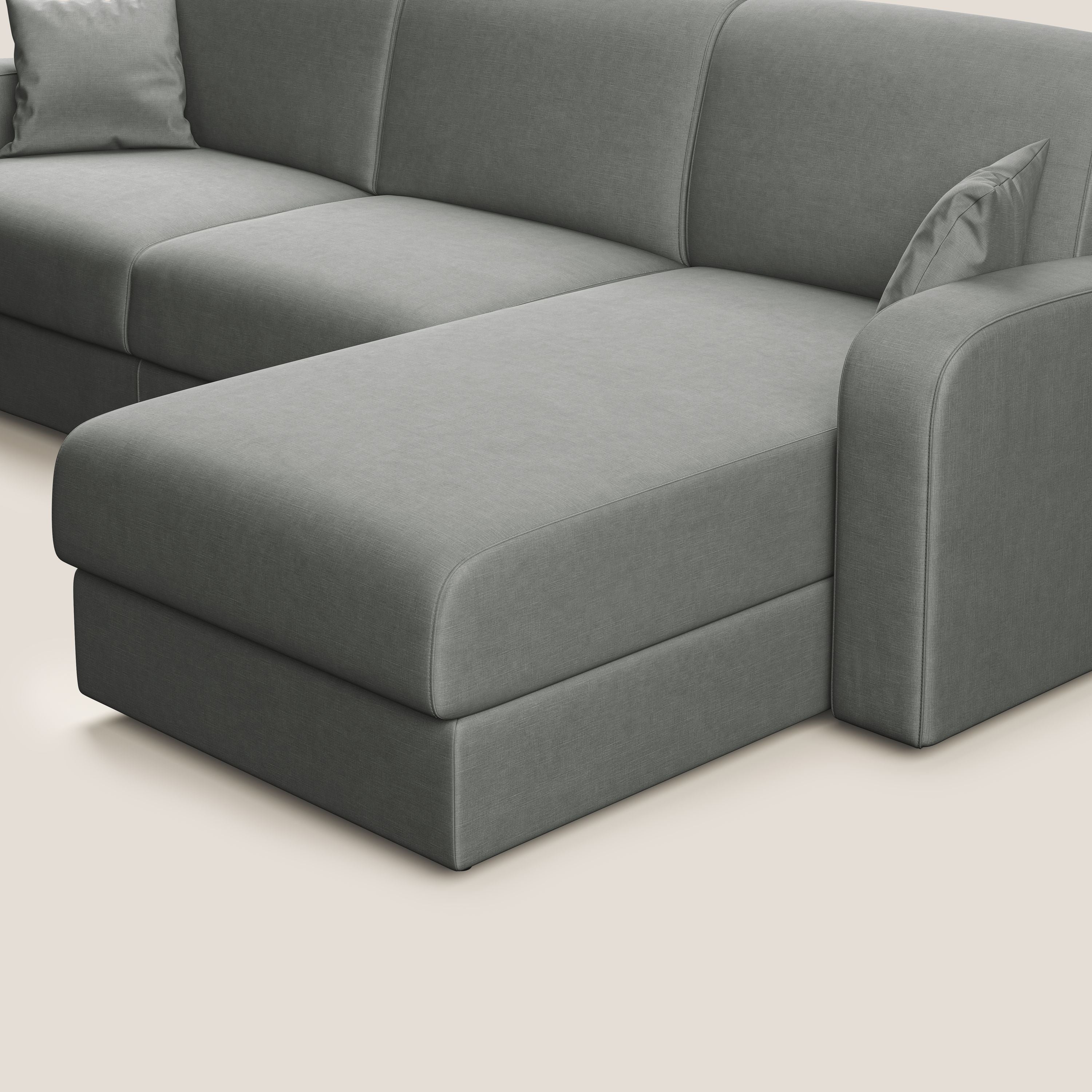 Lebron Divano letto angolare con penisola in velluto morbido T01 grigio chiaro - divani.store