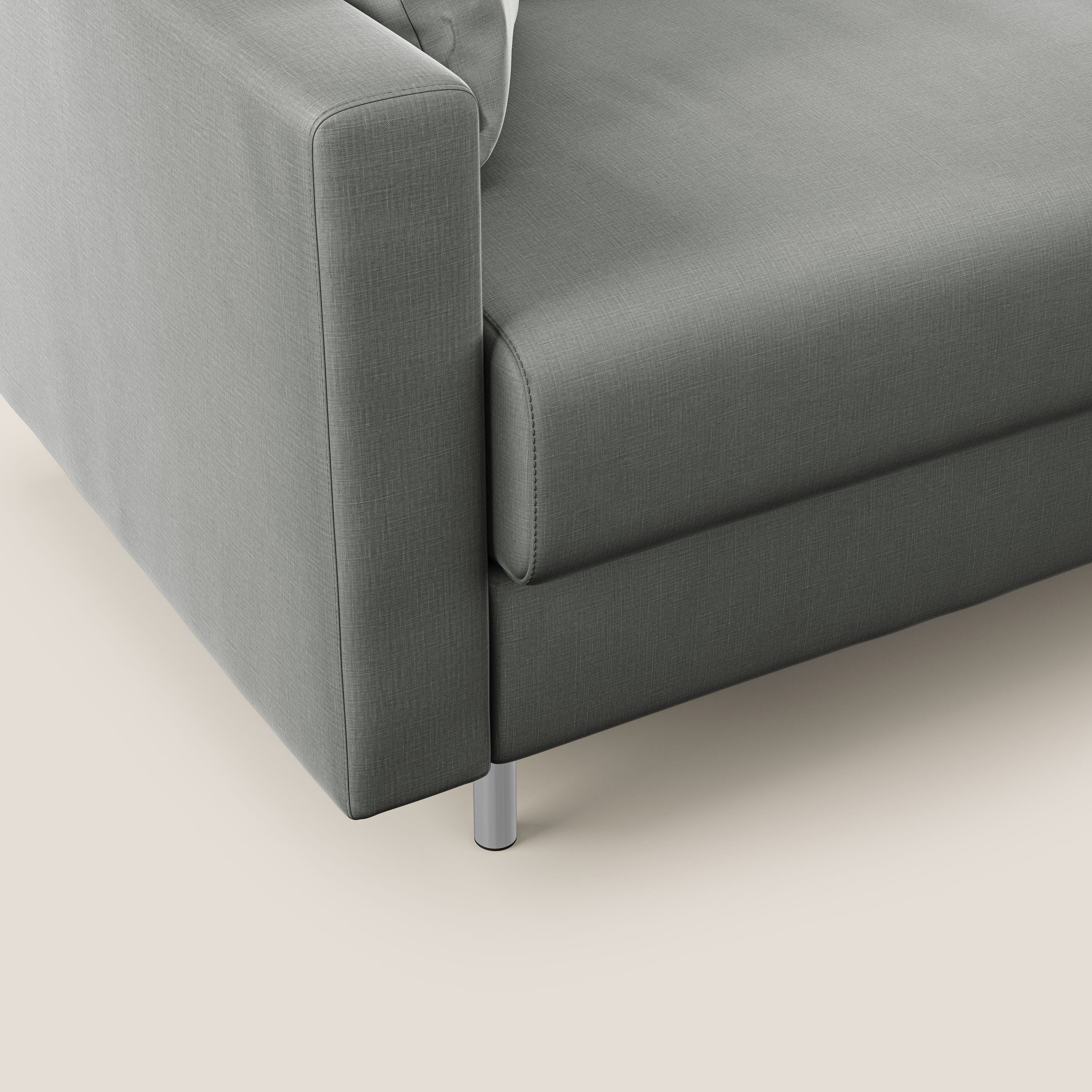 Andromeda Ecksofa mit Schlaffunktion aus wasserfestem weichem Samt T01 hellgrau