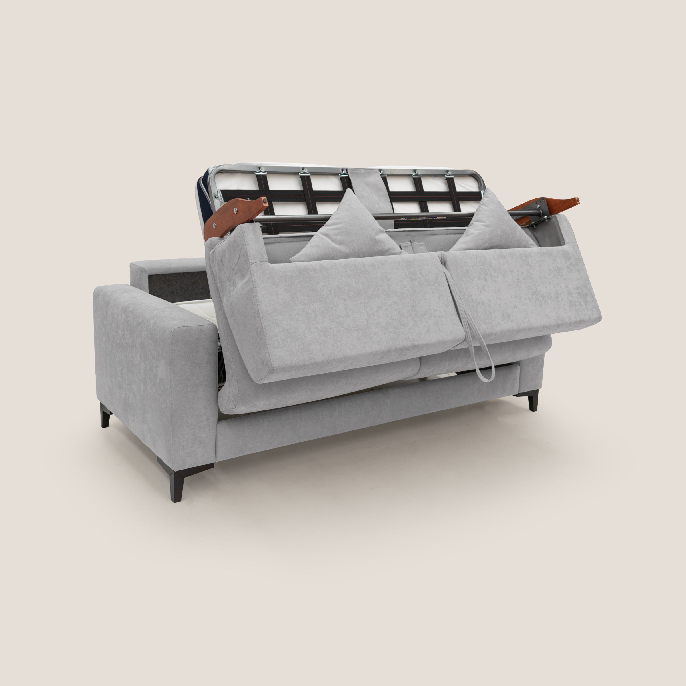 Kafka divano letto matrimoniale in morbido tessuto impermeabile T02 grigio chiaro - divani.store