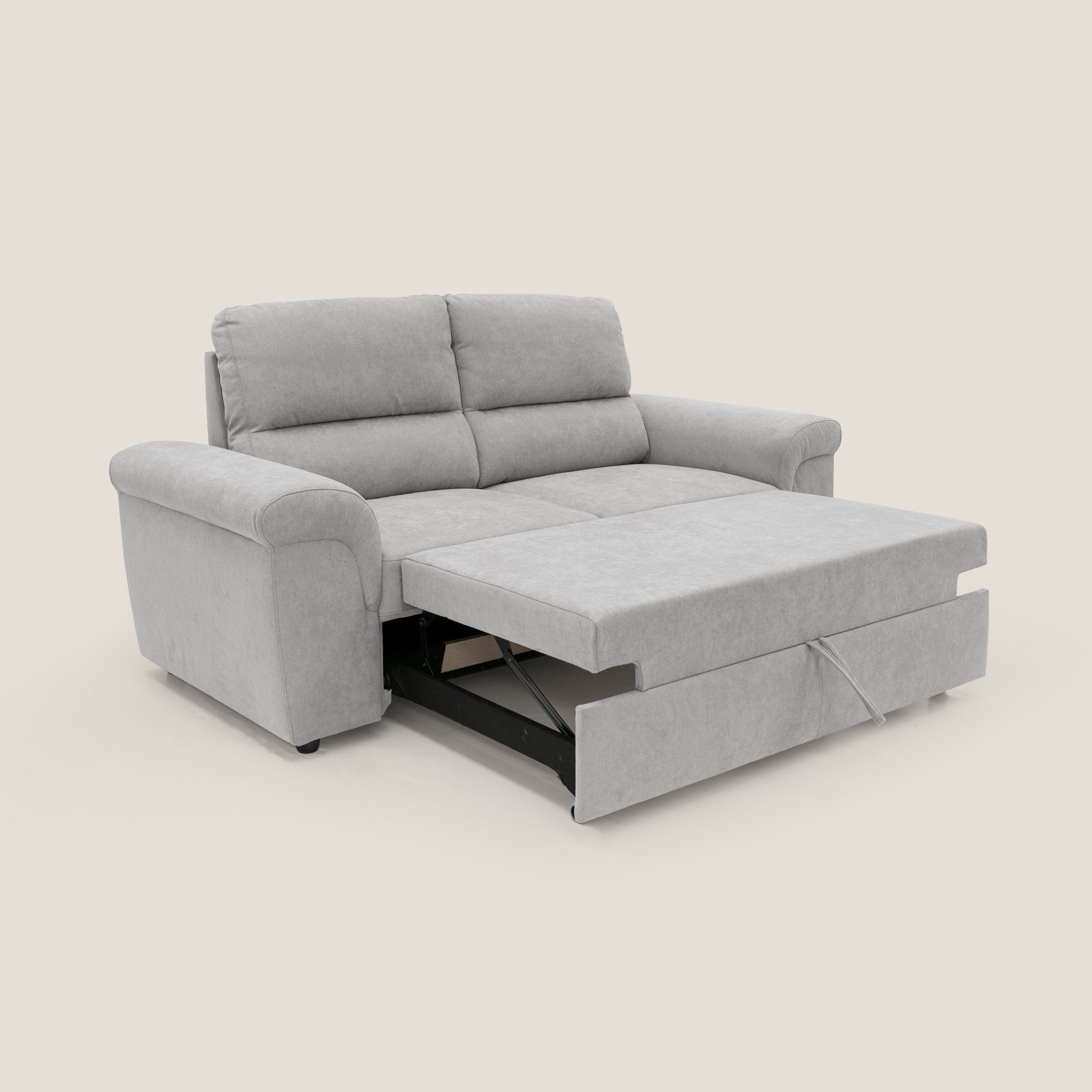 Minerva divano con pouf estraibile poggiapiedi in tessuto morbido impermeabile T02 grigio chiaro - divani.store