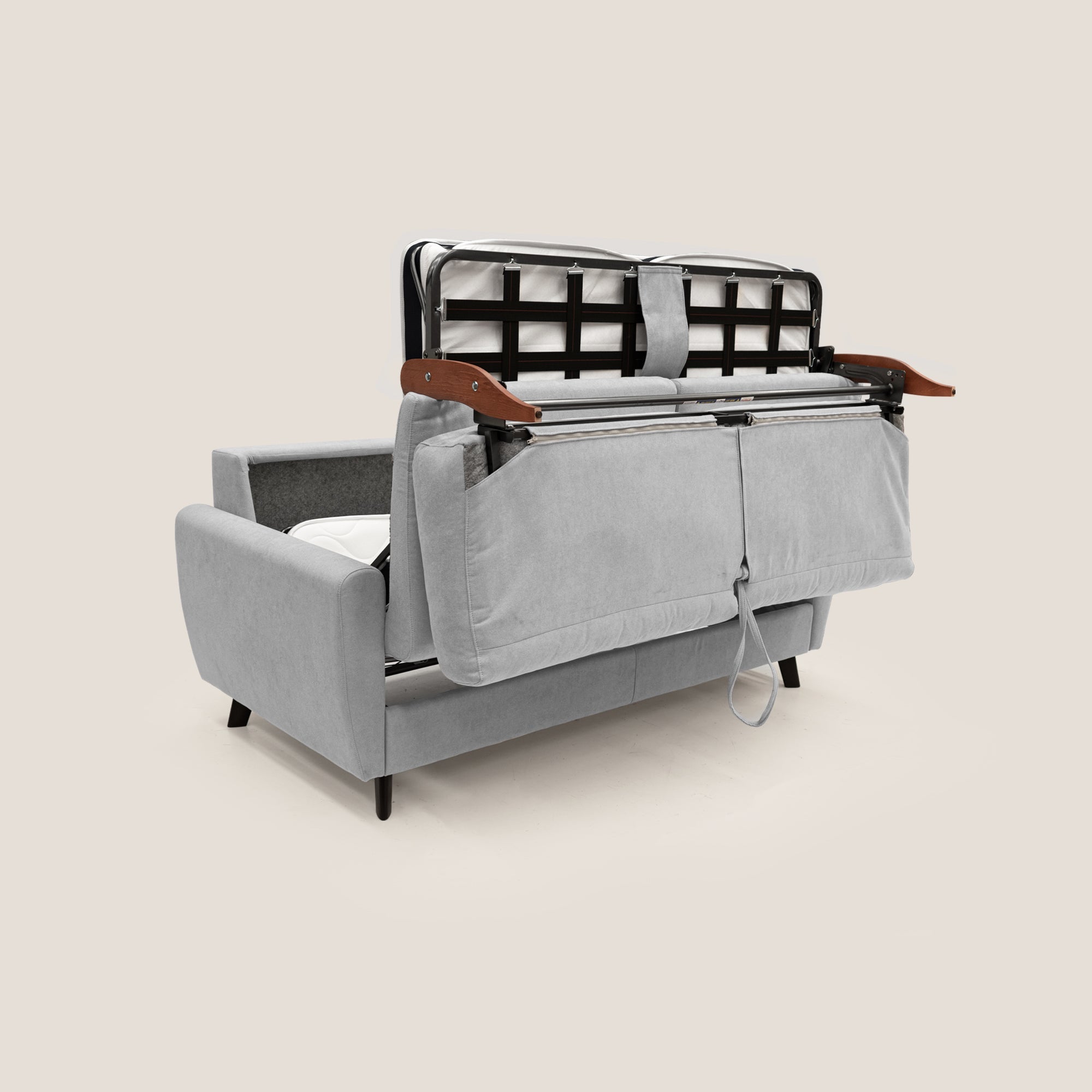 Callisto Divano letto matrimoniale in tessuto morbido impermeabile T02 grigio chiaro - divani.store