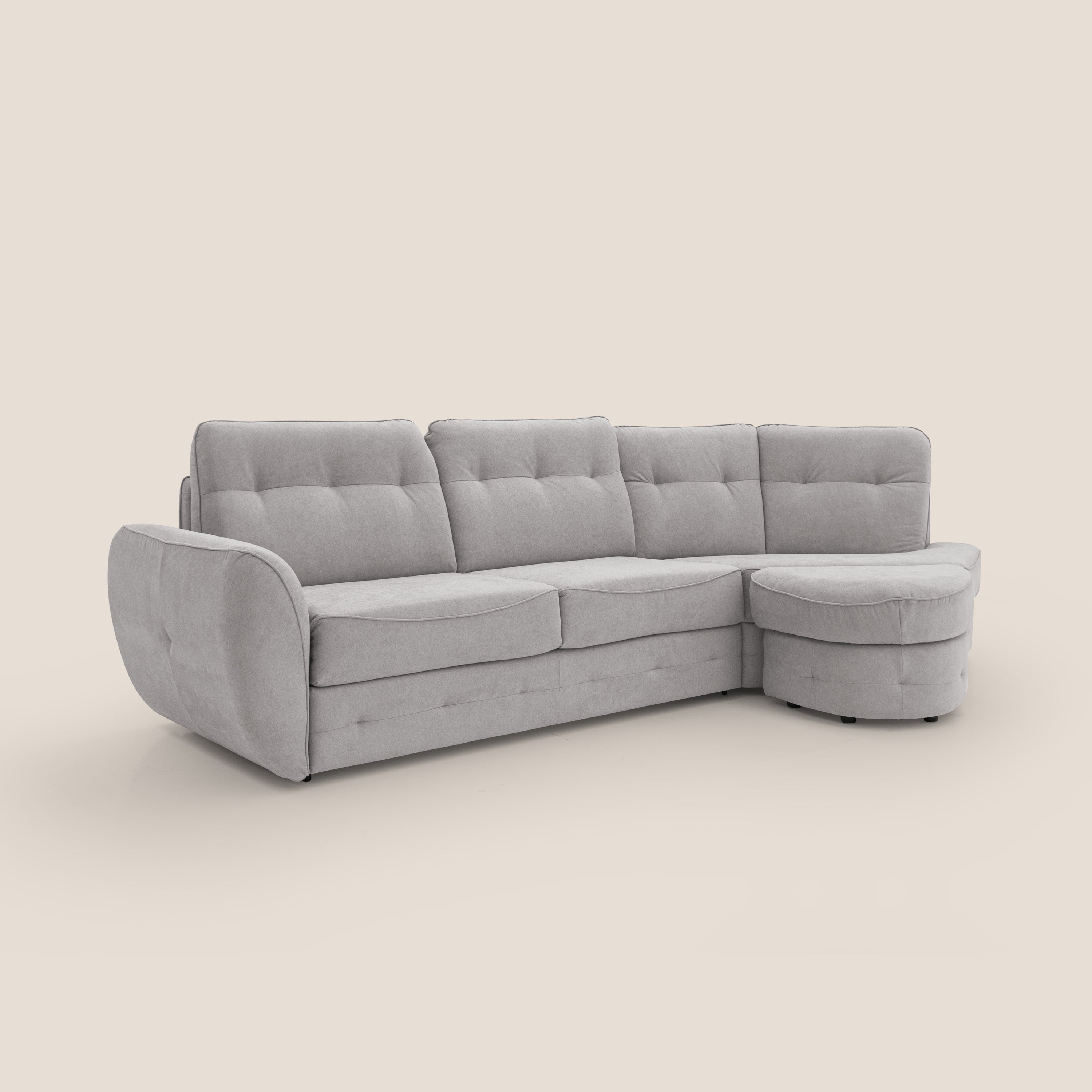 Zeus divano letto angolare con materasso H18 cm pouf mobile in tessuto impermeabile T02 - divani.store