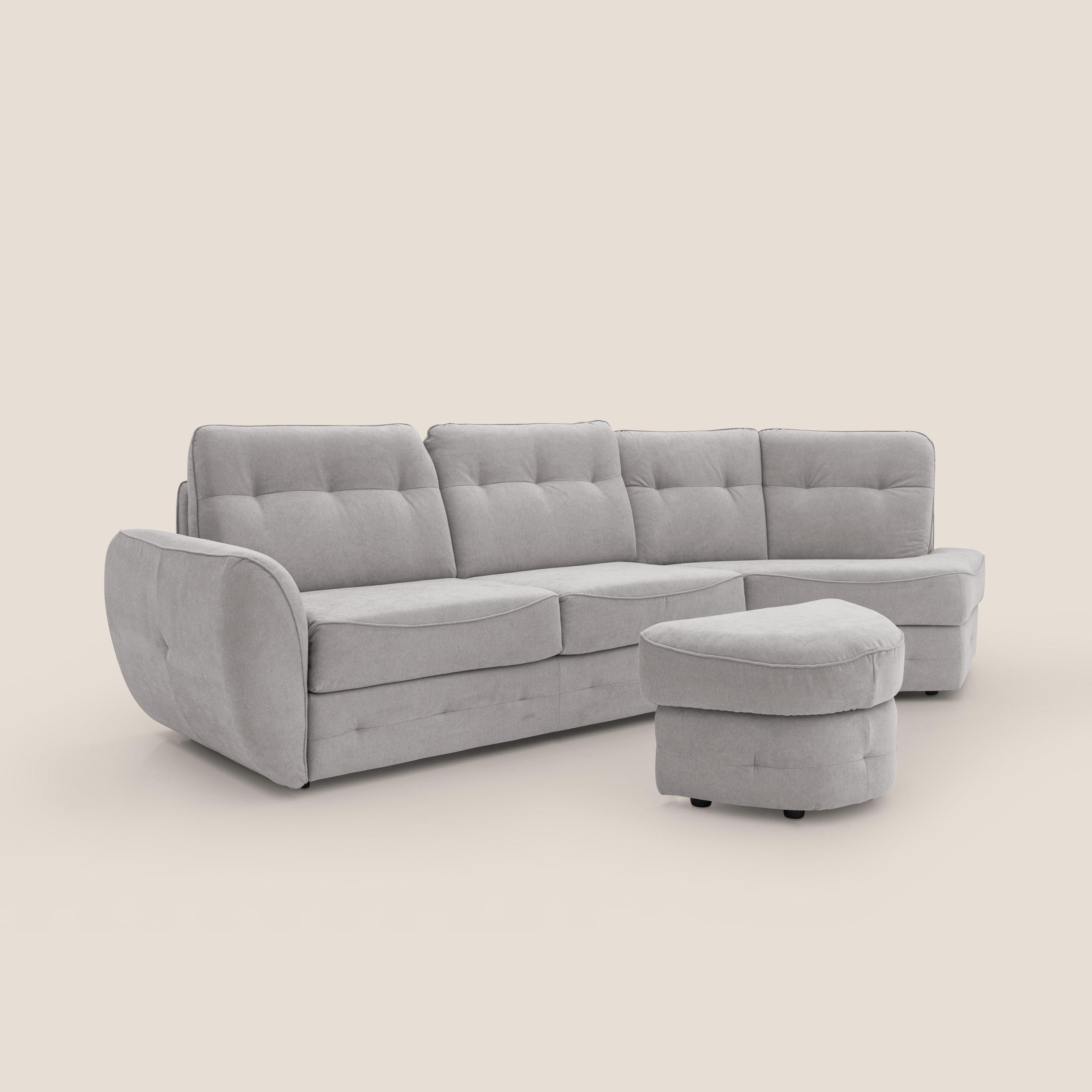 Zeus divano letto angolare con materasso H18 cm pouf mobile in tessuto impermeabile T02 - divani.store