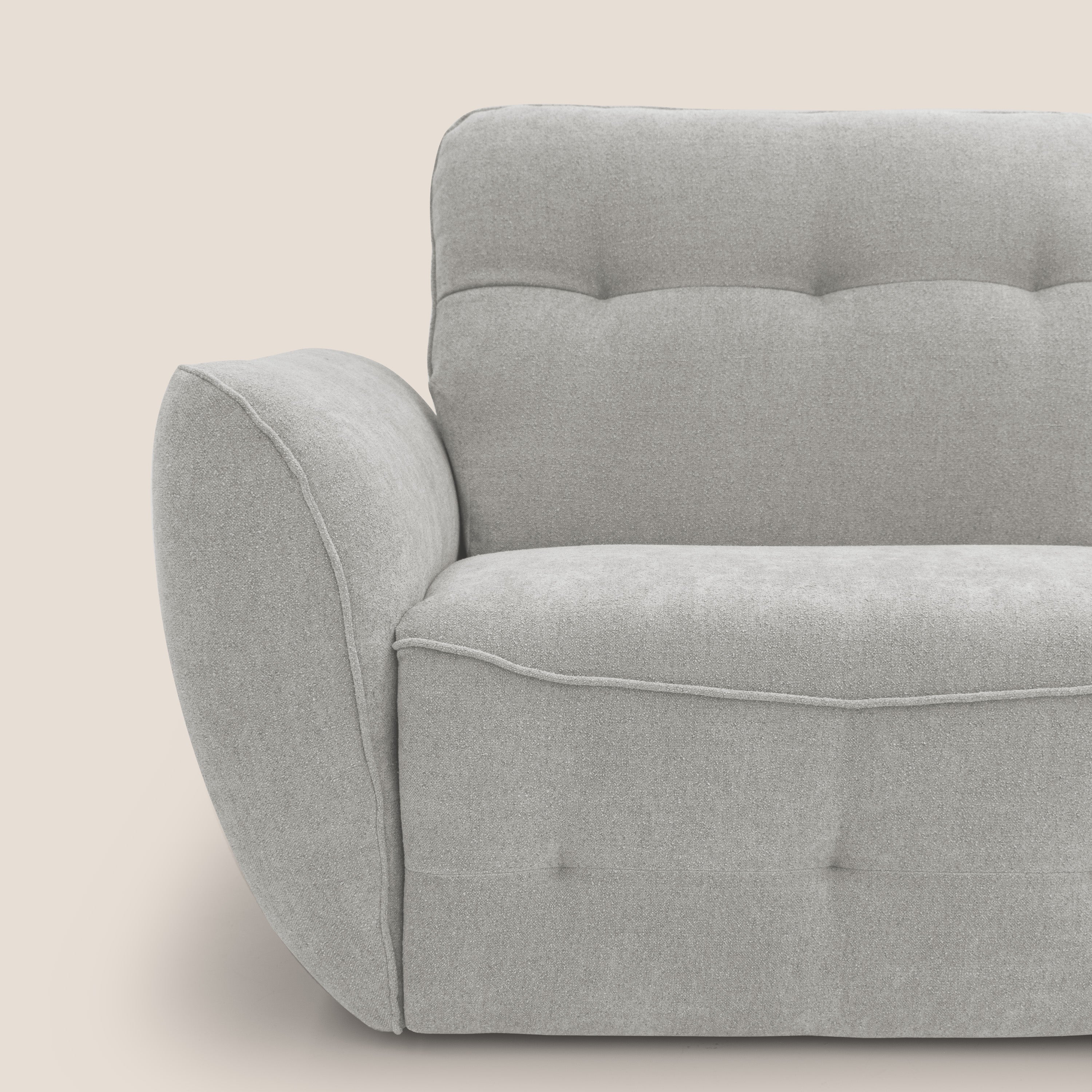 Cerbero divano angolare con pouf mobile in morbido bouclé impermeabile T07 grigio - divani.store