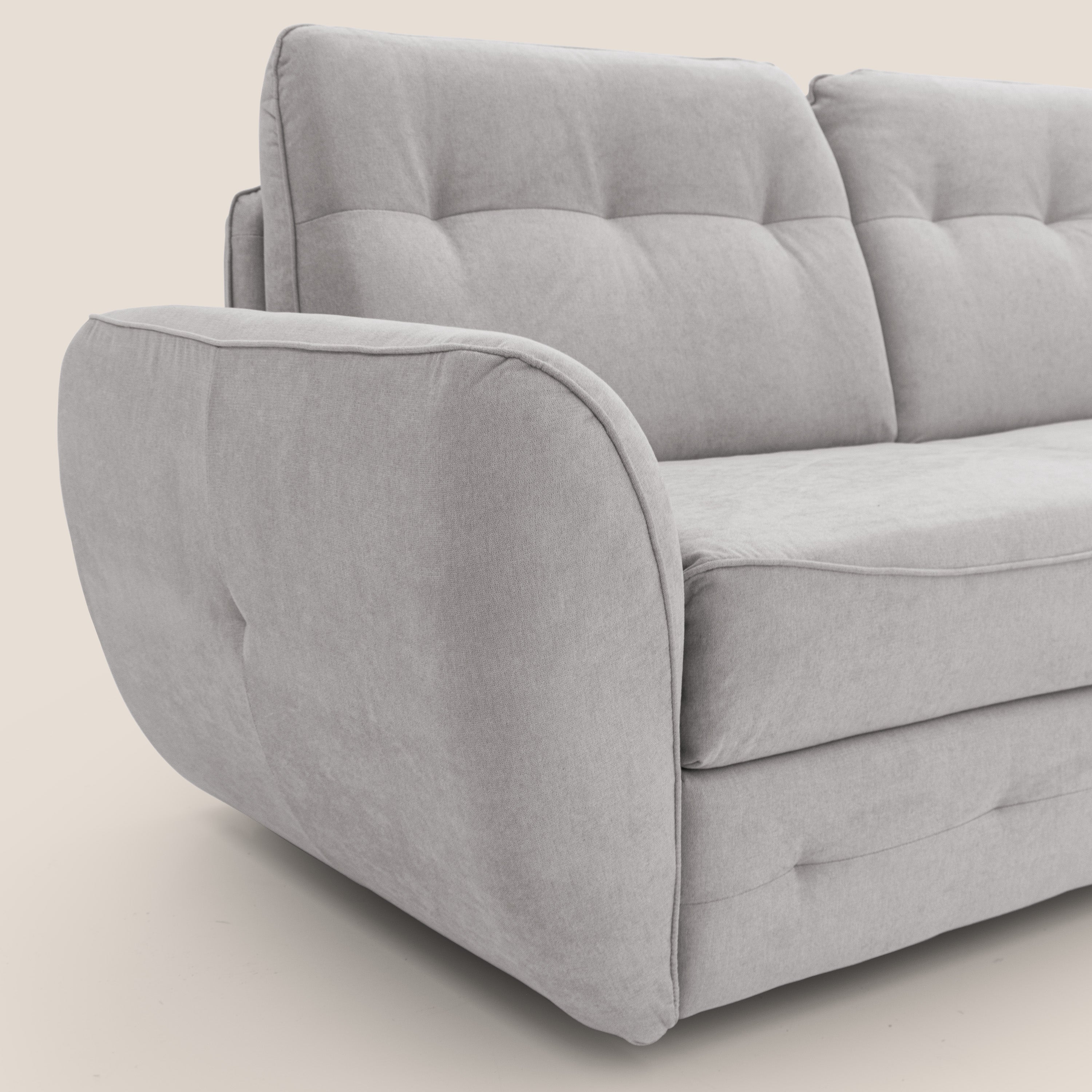 Zeus Divano letto scandinavo con schienale alto in tessuto impermeabile T02 grigio chiaro - divani.store