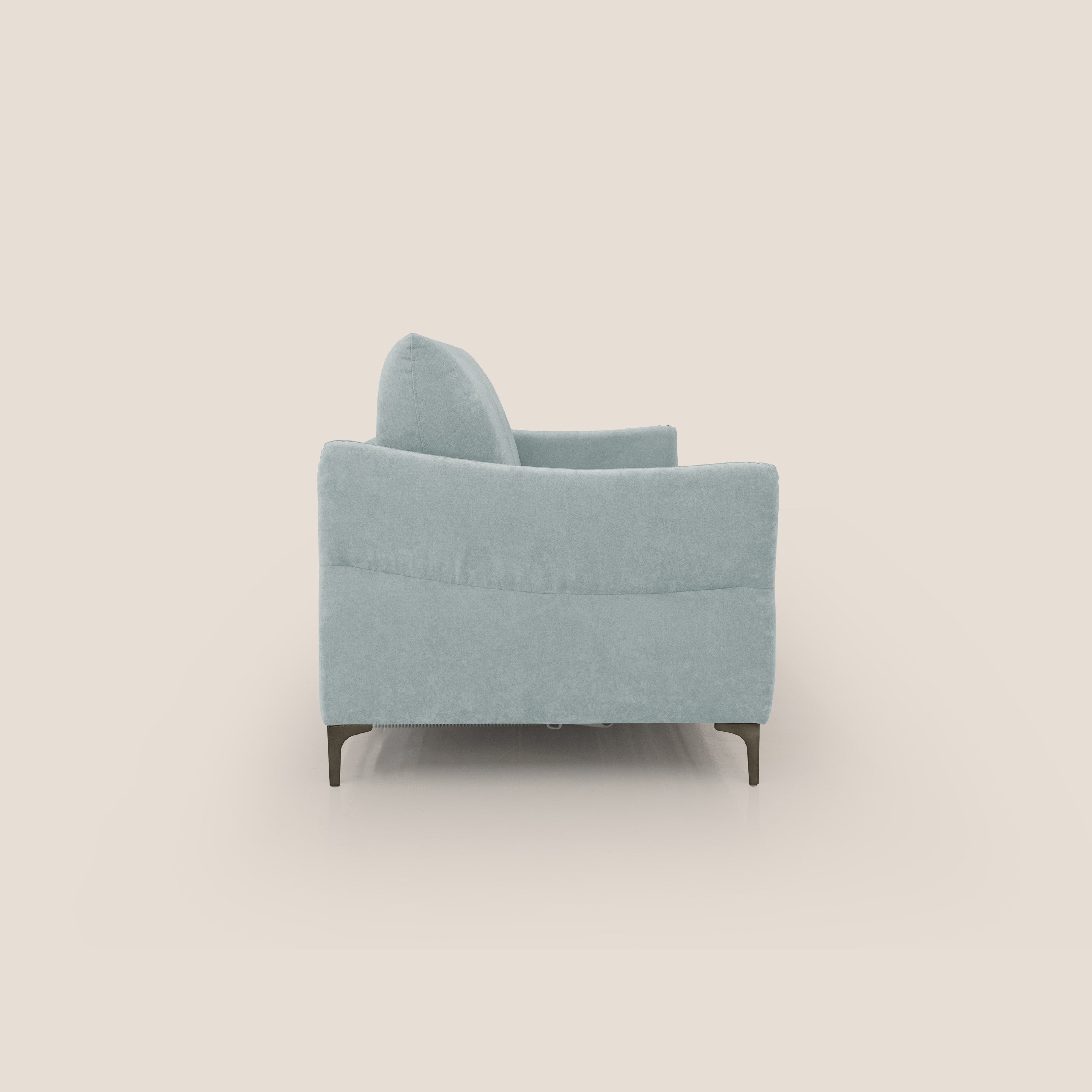 Dalia divano letto con materasso H18 cm e piedi alti in raffinato tessuto smacchiabile T17 verde acqua - divani.store