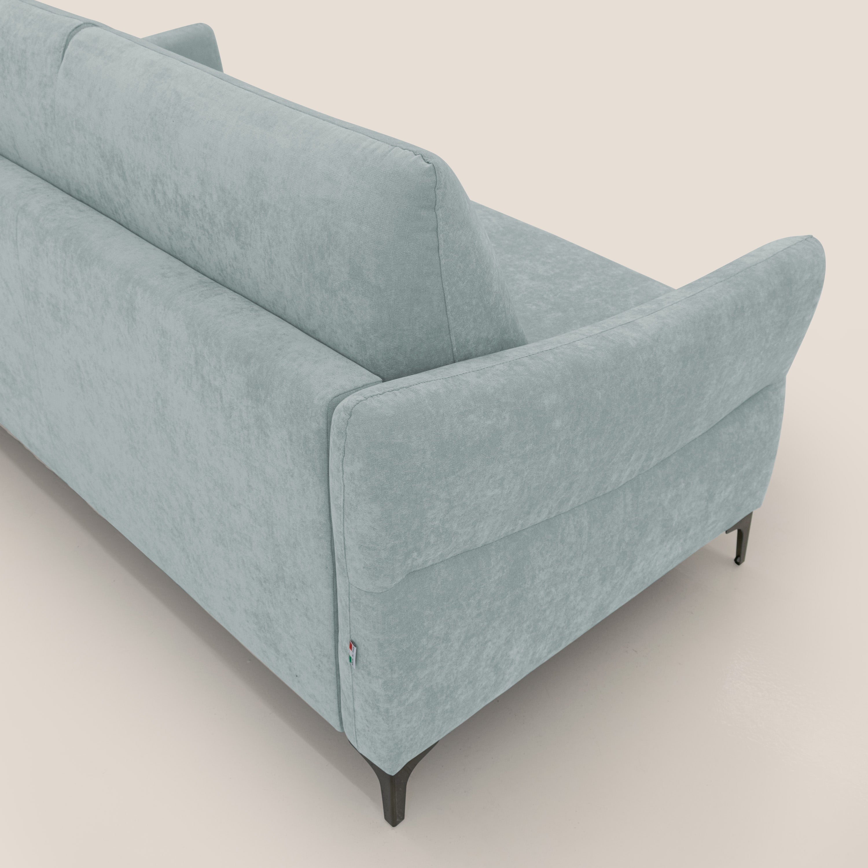 Dalia divano letto con materasso H18 cm e piedi alti in raffinato tessuto smacchiabile T17 verde acqua - divani.store