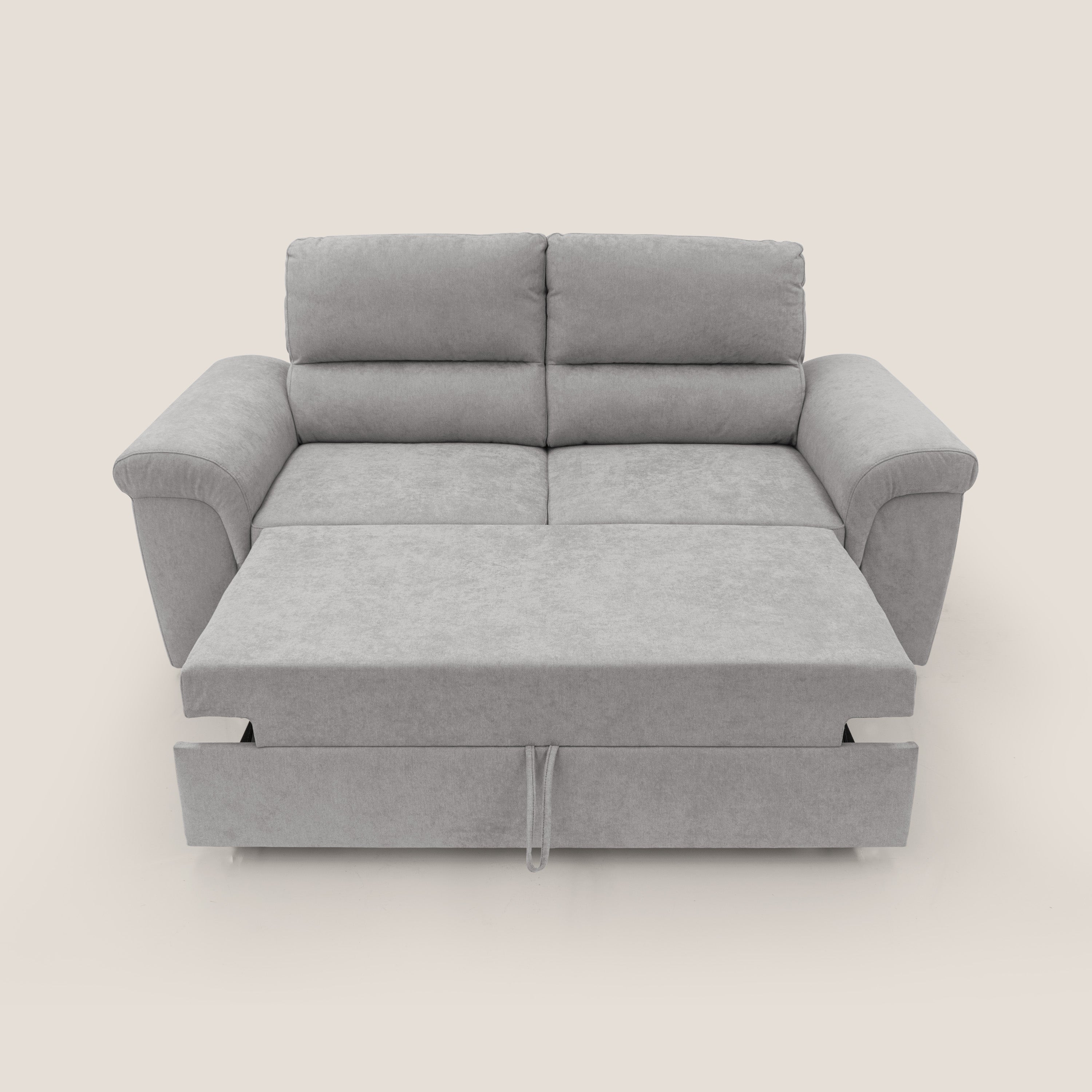 Minerva divano con pouf estraibile poggiapiedi in tessuto morbido impermeabile T02 grigio chiaro - divani.store