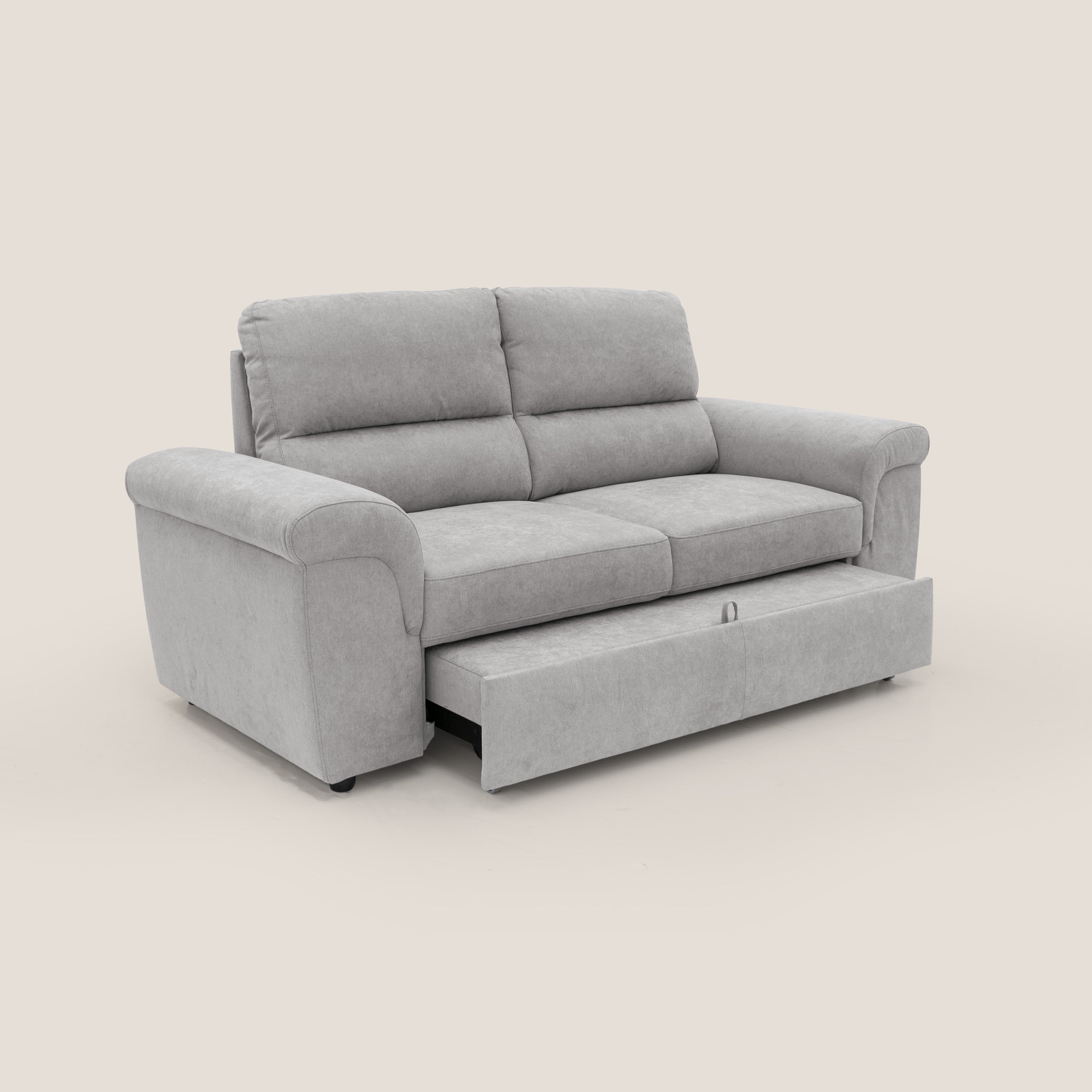 Minerva divano con pouf estraibile poggiapiedi in tessuto morbido impermeabile T02 grigio chiaro - divani.store