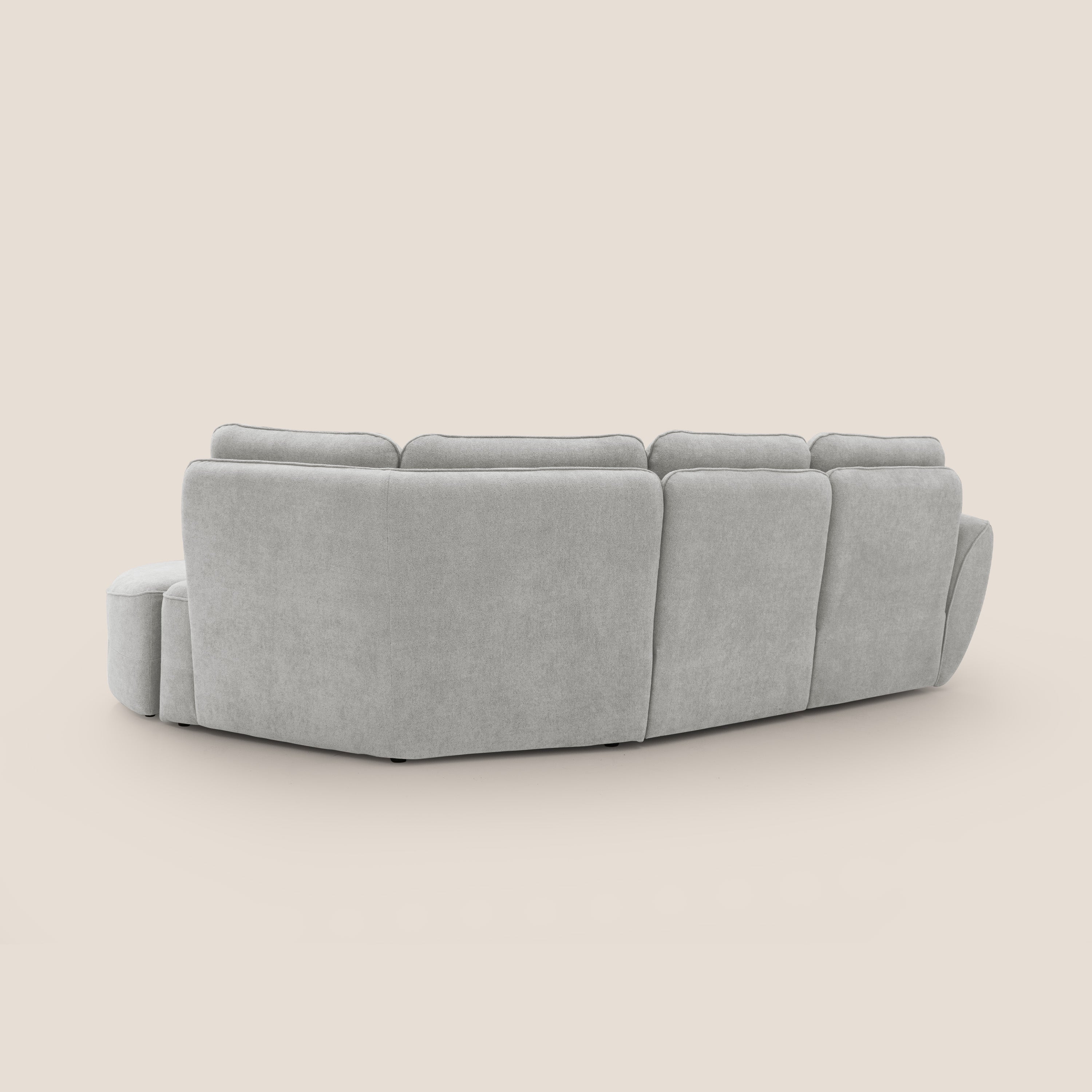 Cerbero divano angolare con pouf mobile in morbido bouclé impermeabile T07 grigio - divani.store