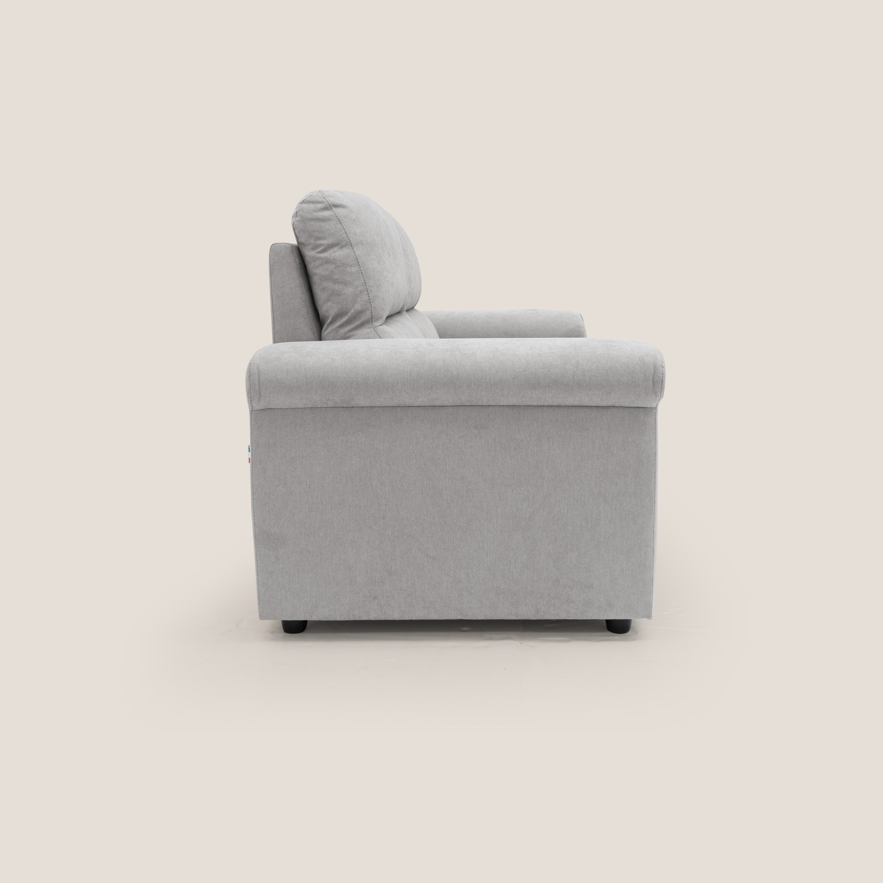 Minerva divano con pouf estraibile poggiapiedi in tessuto morbido impermeabile T02 grigio chiaro - divani.store