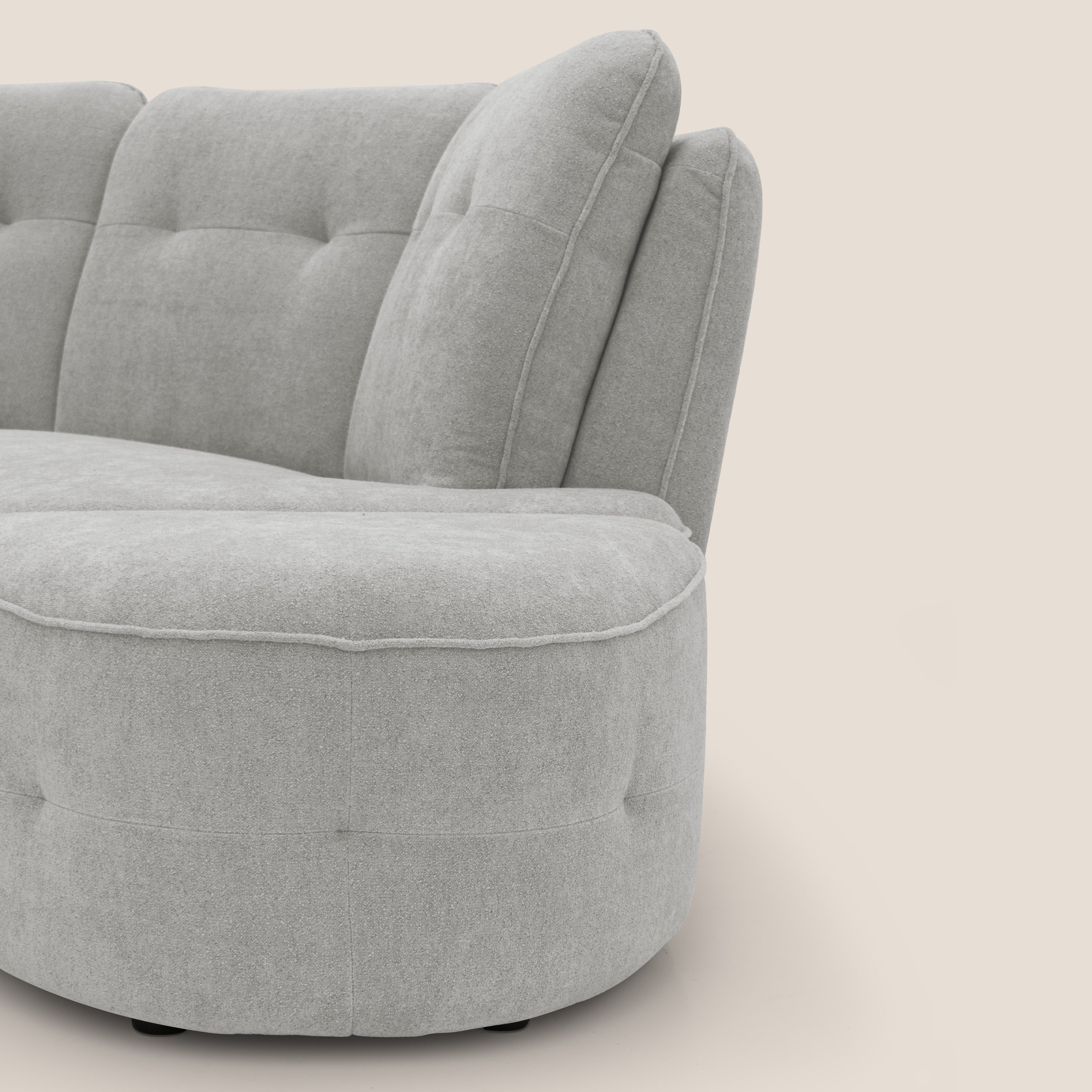 Cerbero divano angolare con pouf mobile in morbido bouclé impermeabile T07 grigio - divani.store