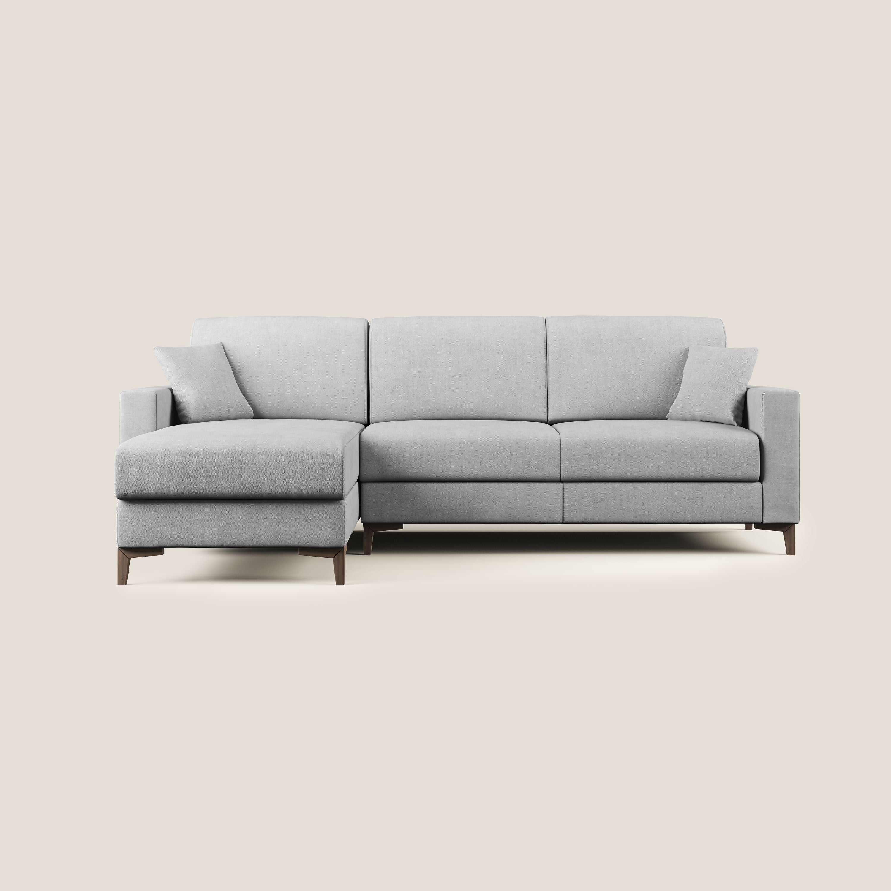 Kafka divano letto angolare in morbido tessuto impermeabile T02 grigio chiaro - divani.store