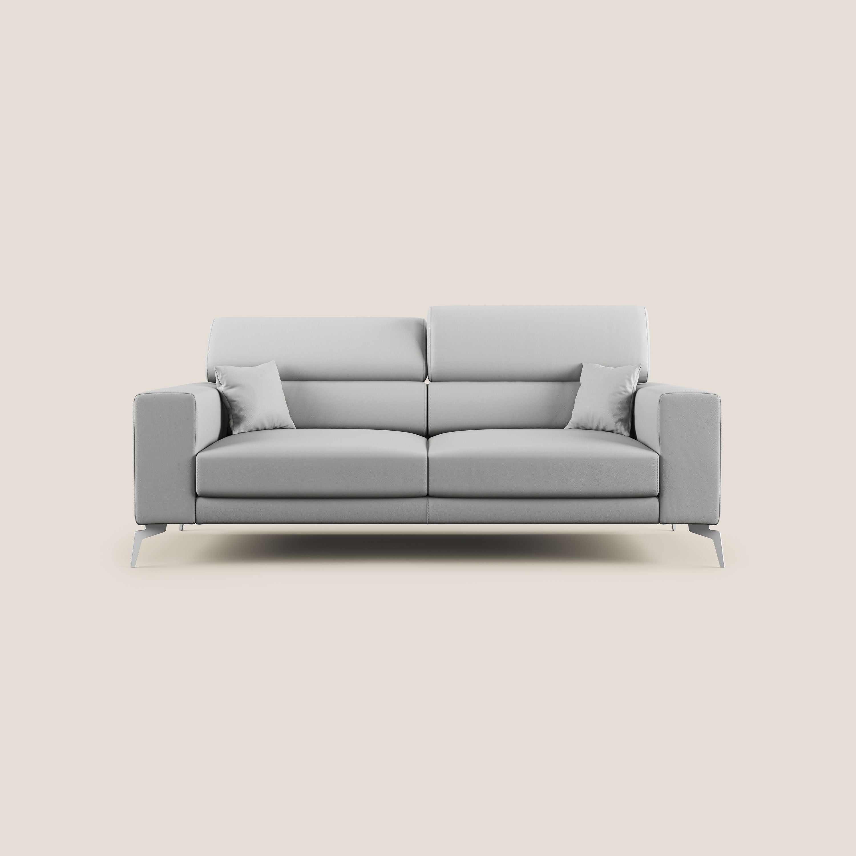 Blade Divano moderno con poggiatesta reclinabili in Ecopelle T04 grigio chiaro - divani.store