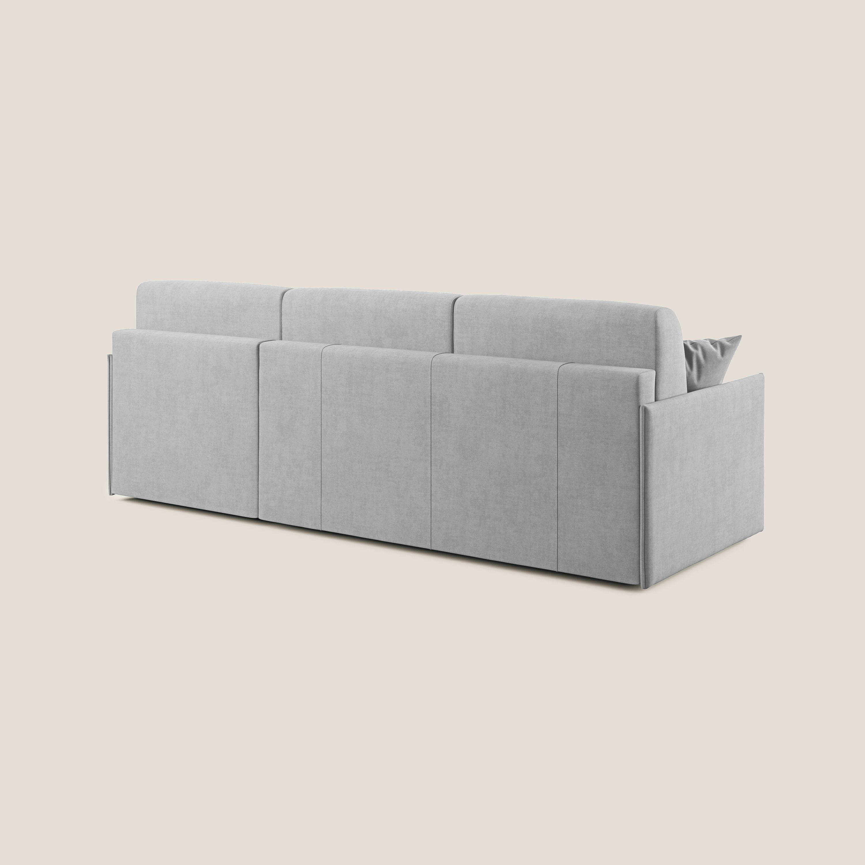 Evans Divano letto angolare con penisola in morbido tessuto impermeabile T02 grigio chiaro - divani.store