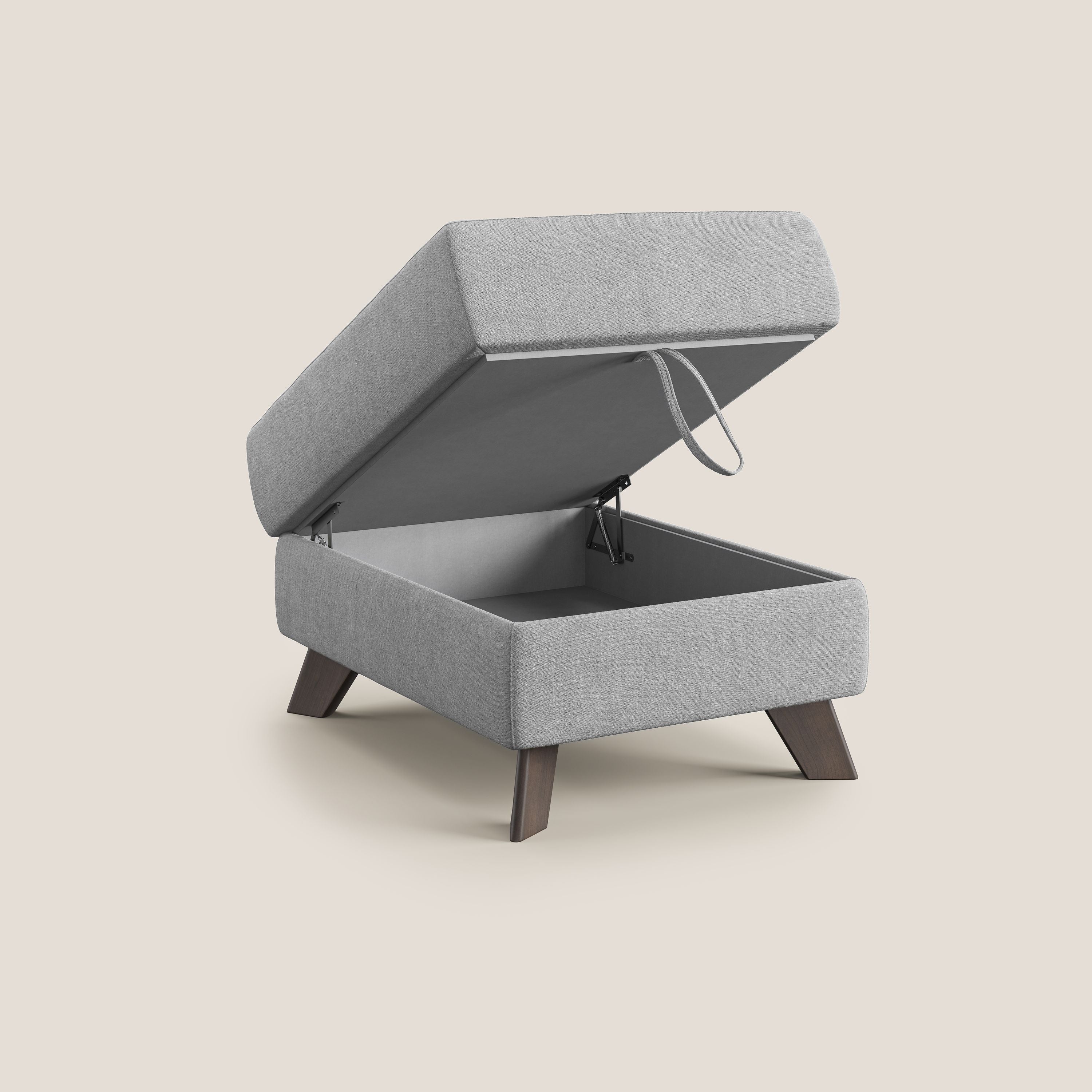 Moon Pouf contenitore e piedini alti in tessuto morbido impermeabile T02 grigio chiaro - divani.store