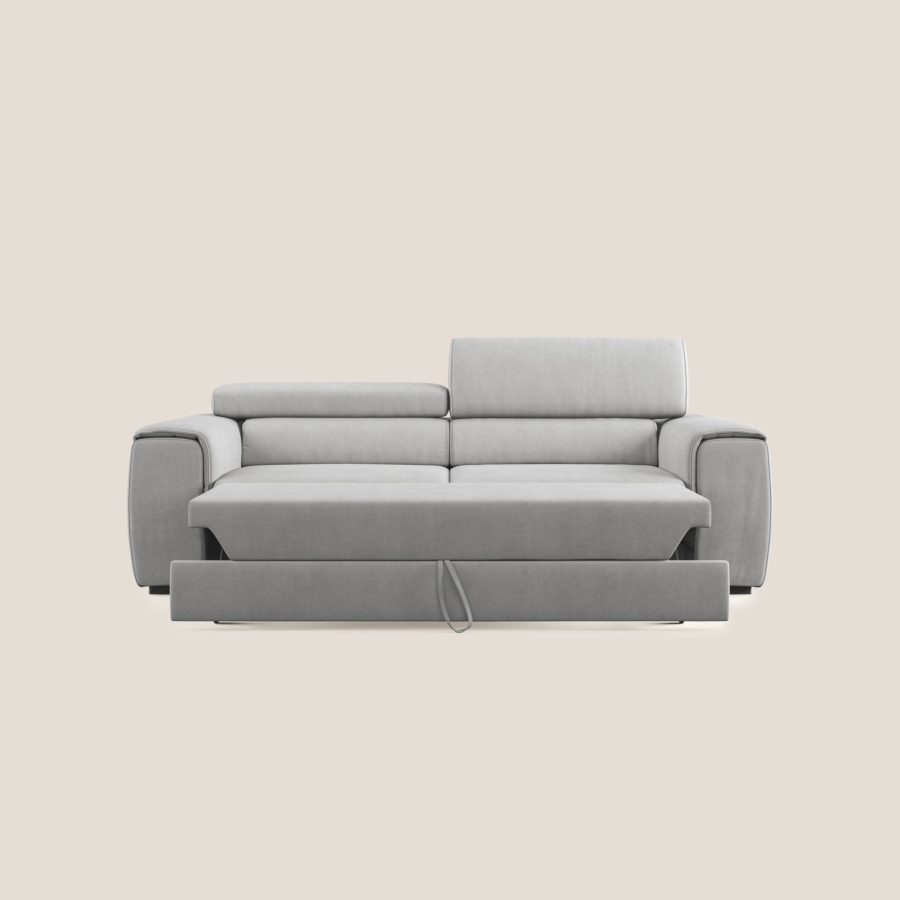 Zeno Divano con pouf estraibile poggiapiedi in tessuto morbido impermeabile T02 grigio chiaro - divani.store