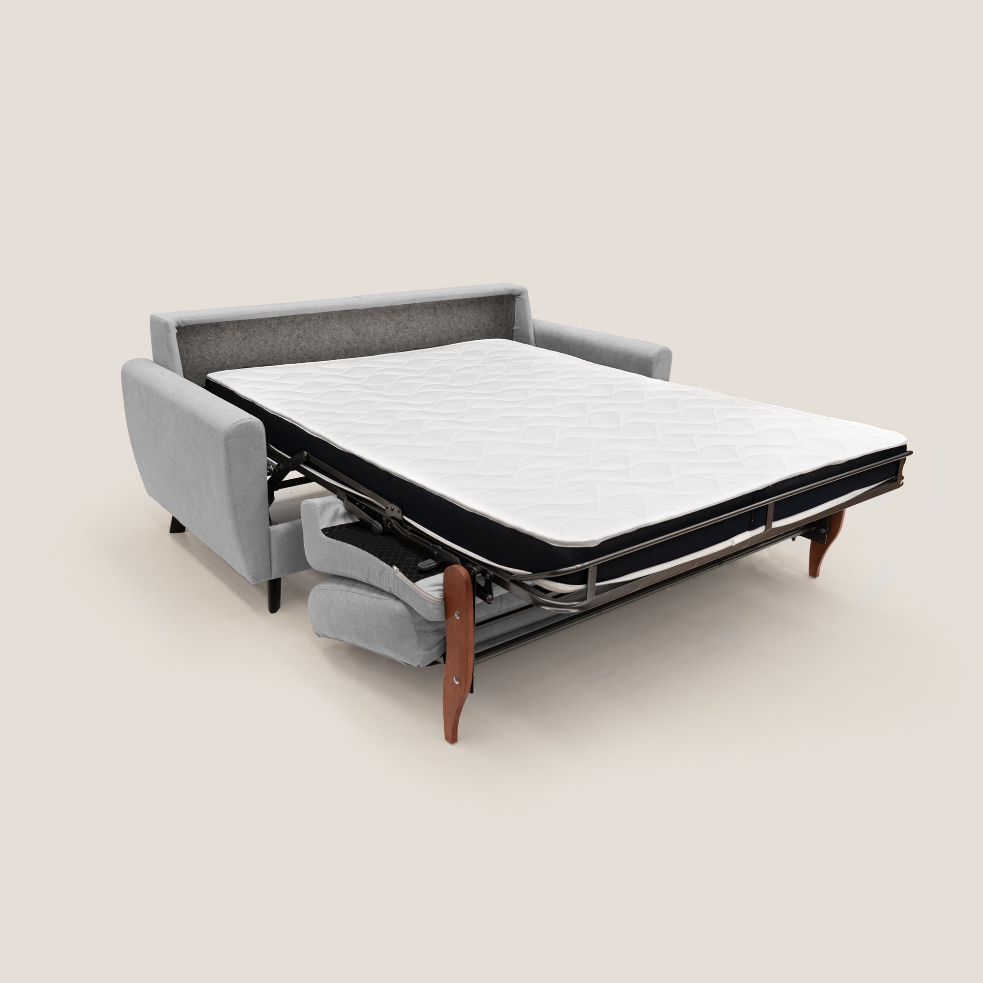 Callisto Divano letto matrimoniale in tessuto morbido impermeabile T02 grigio chiaro - divani.store