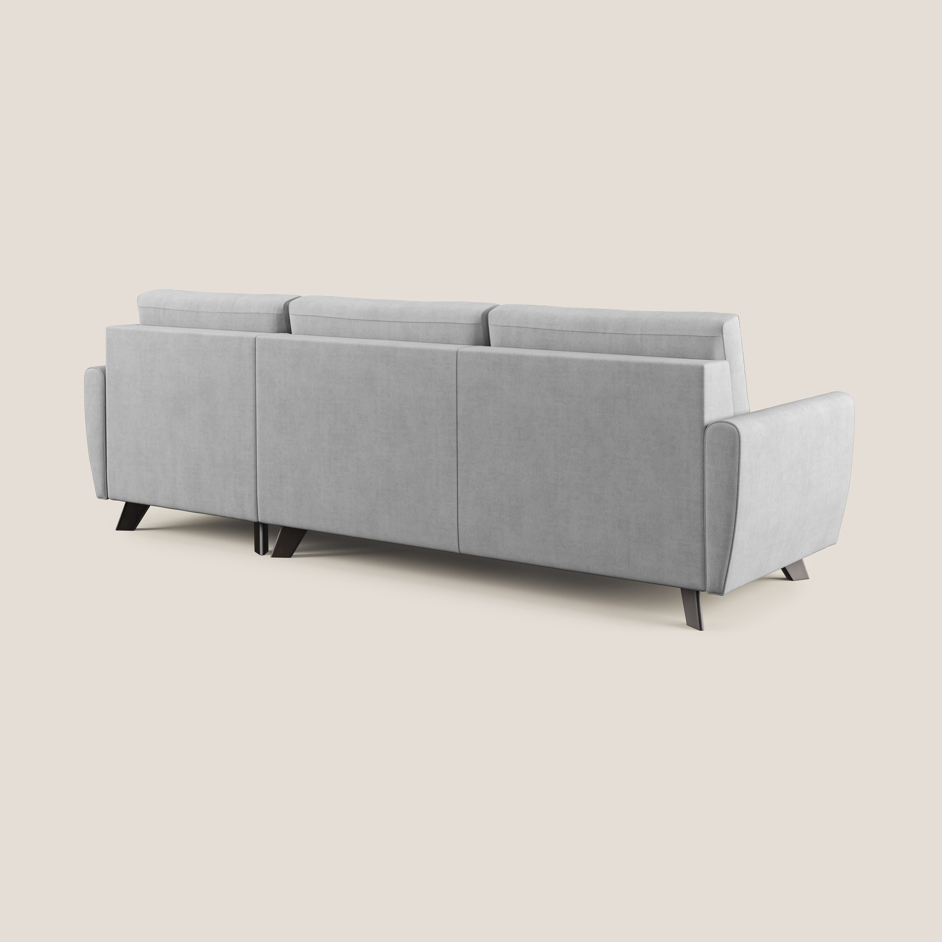 Callisto Divano letto angolare con penisola in tessuto morbido impermeabile T02 grigio chiaro - divani.store