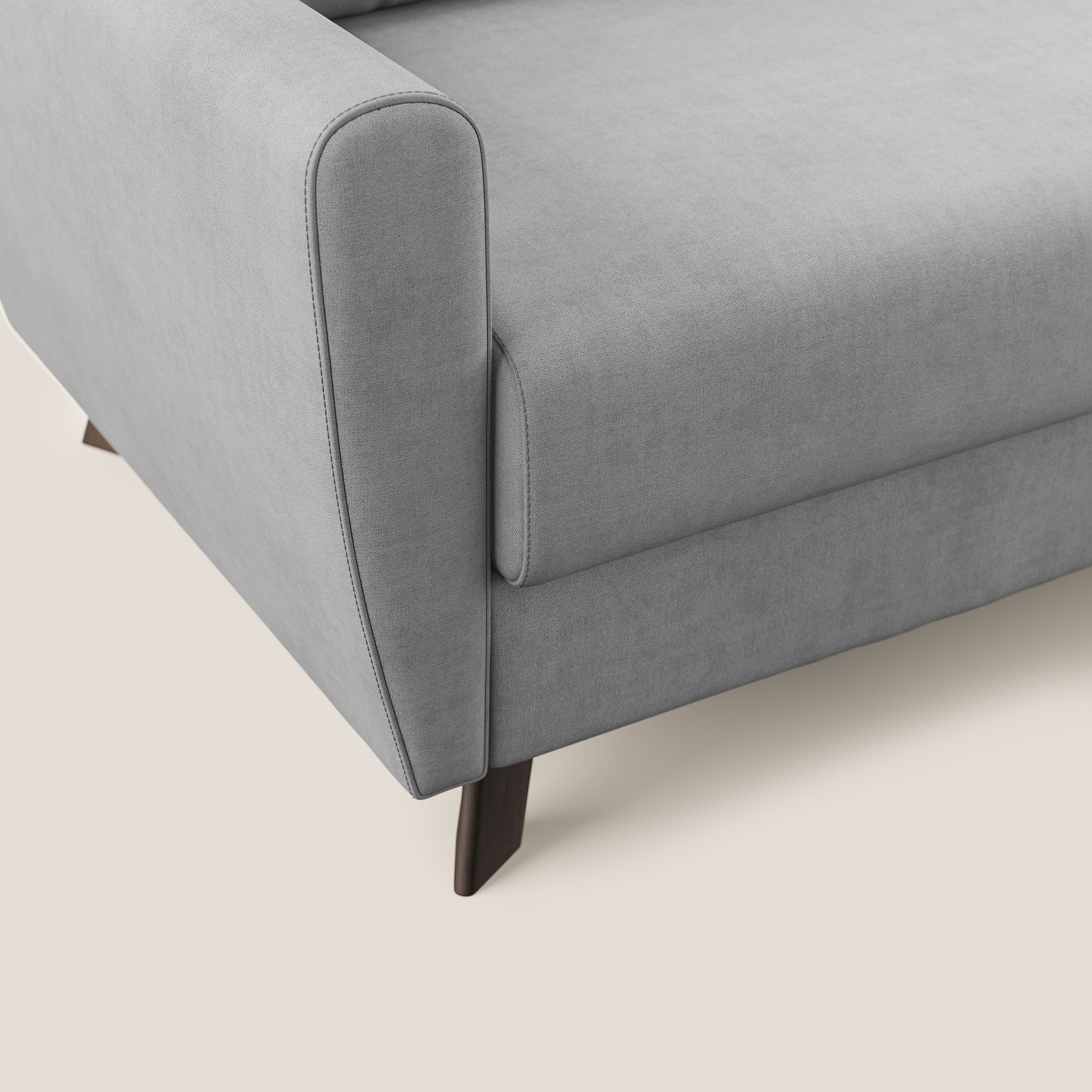 Callisto Divano letto angolare con penisola in tessuto morbido impermeabile T02 grigio chiaro - divani.store