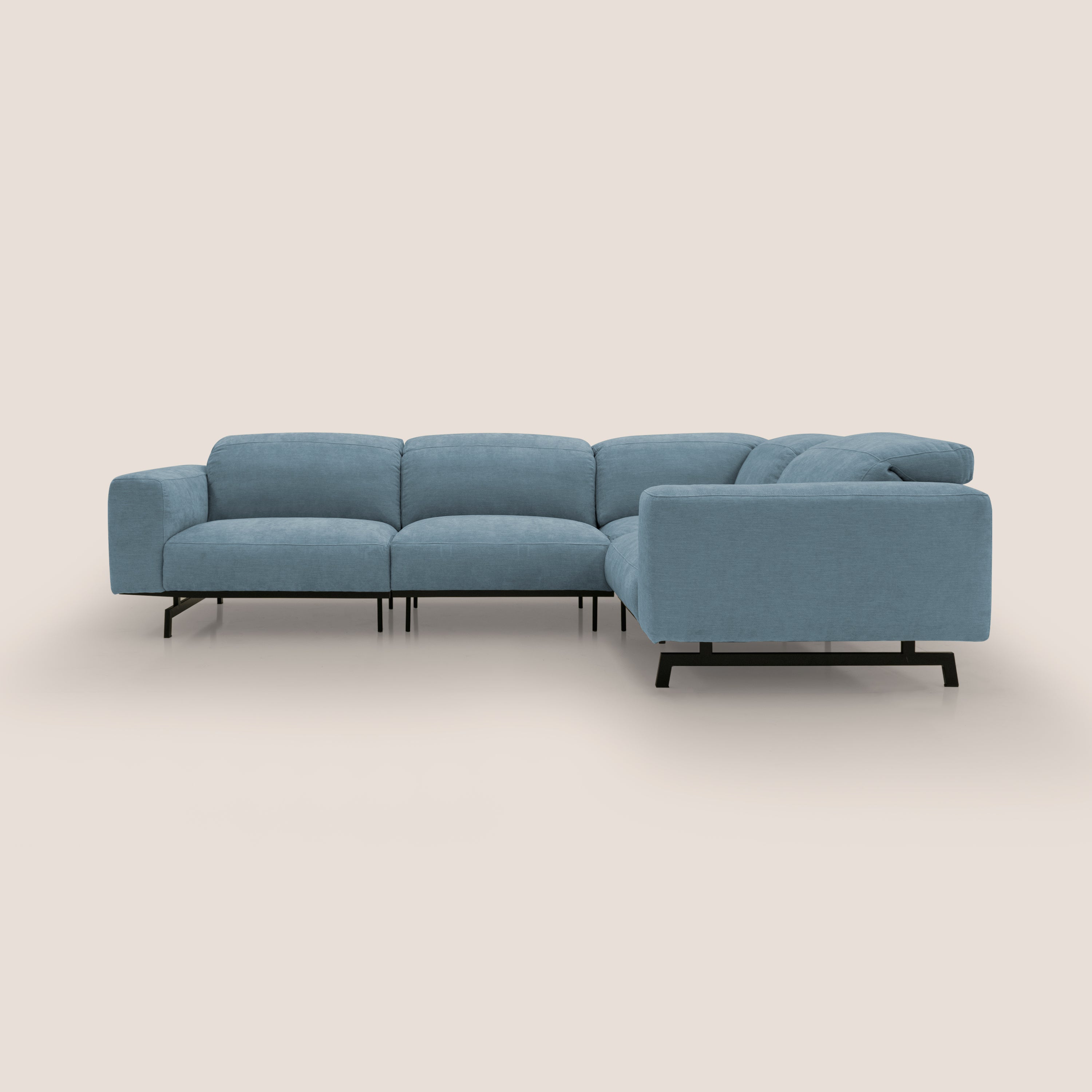 Sakura divano in piuma d'oca angolare REVERSIBILE in morbido tessuto fiammato impermeabile T14 carta da zucchero - divani.store