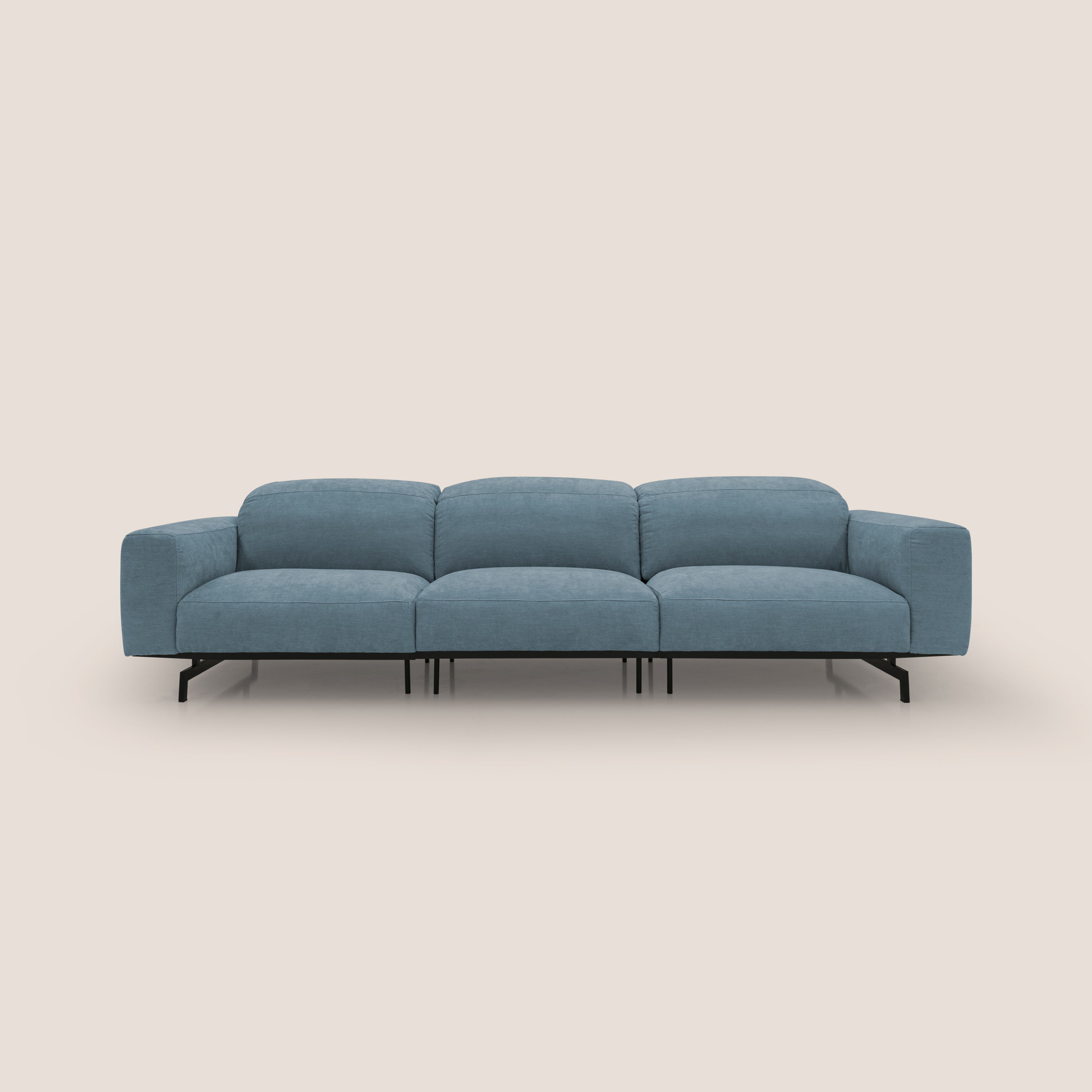 Sakura divano in piuma d'oca modulare a 3 sedute in morbido tessuto fiammato impermeabile T14 carta da zucchero - divani.store