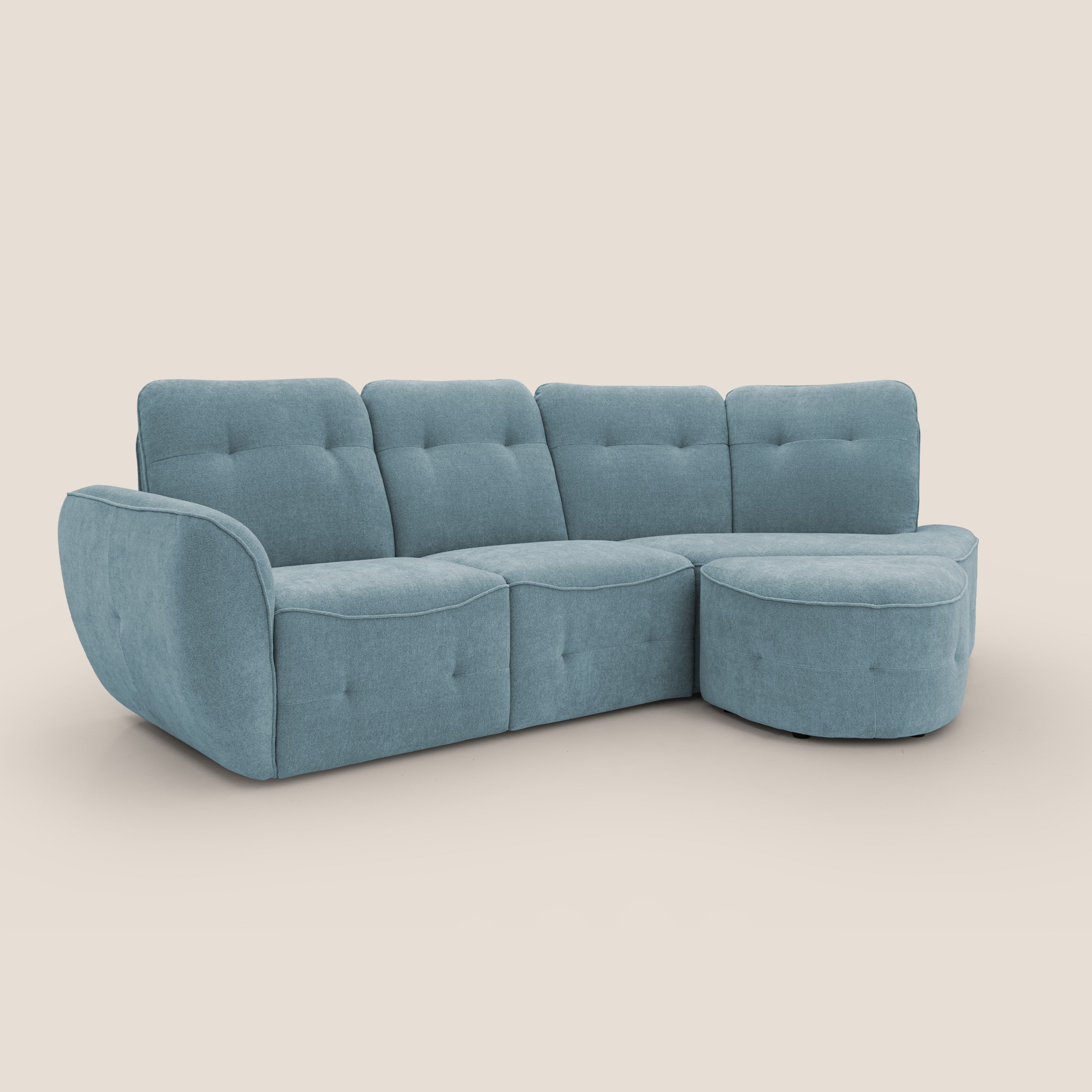 Cerbero divano angolare con pouf mobile in morbido bouclé impermeabile T07 carta da zucchero - divani.store