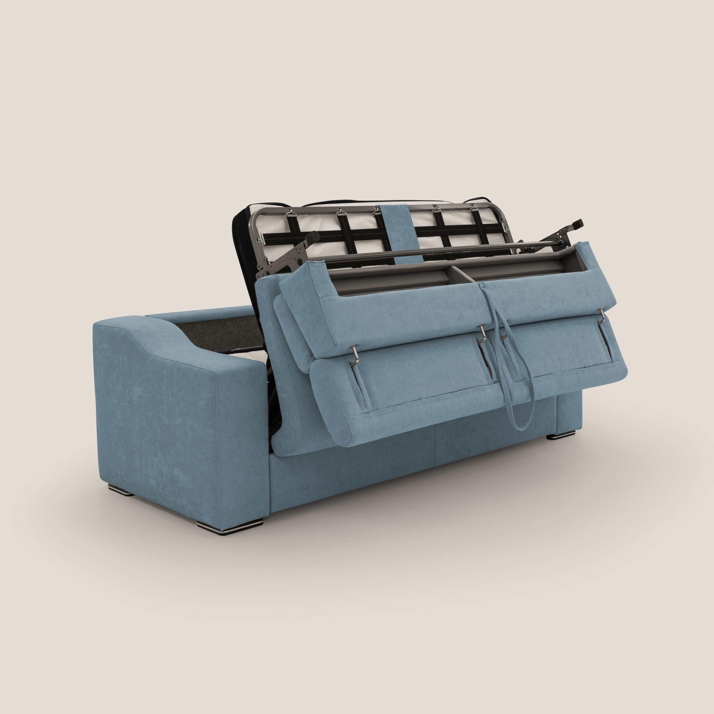 Bomber divano letto matrimoniale con poggiatesta in tessuto impermeabile T14 carta da zucchero - divani.store