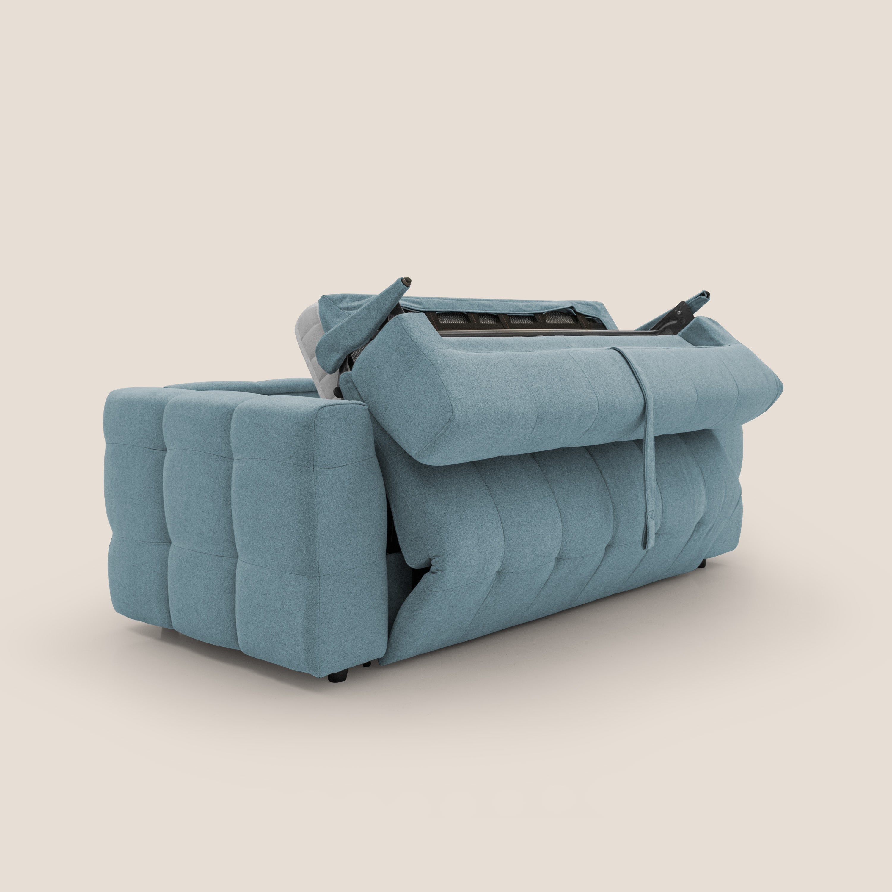 Tender Divano letto matrimoniale dal design innovativo in tessuto bouclet impermeabile T07 carta da zucchero - divani.store