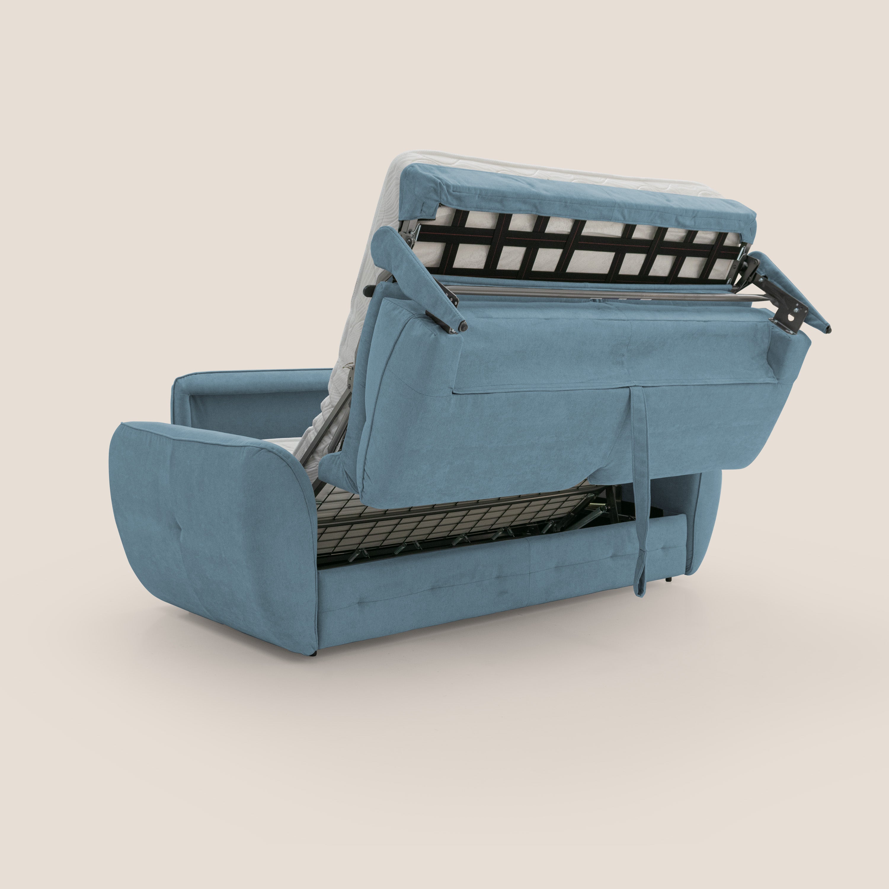 Zeus Divano letto scandinavo con schienale alto in tessuto impermeabile T02 carta da zucchero - divani.store