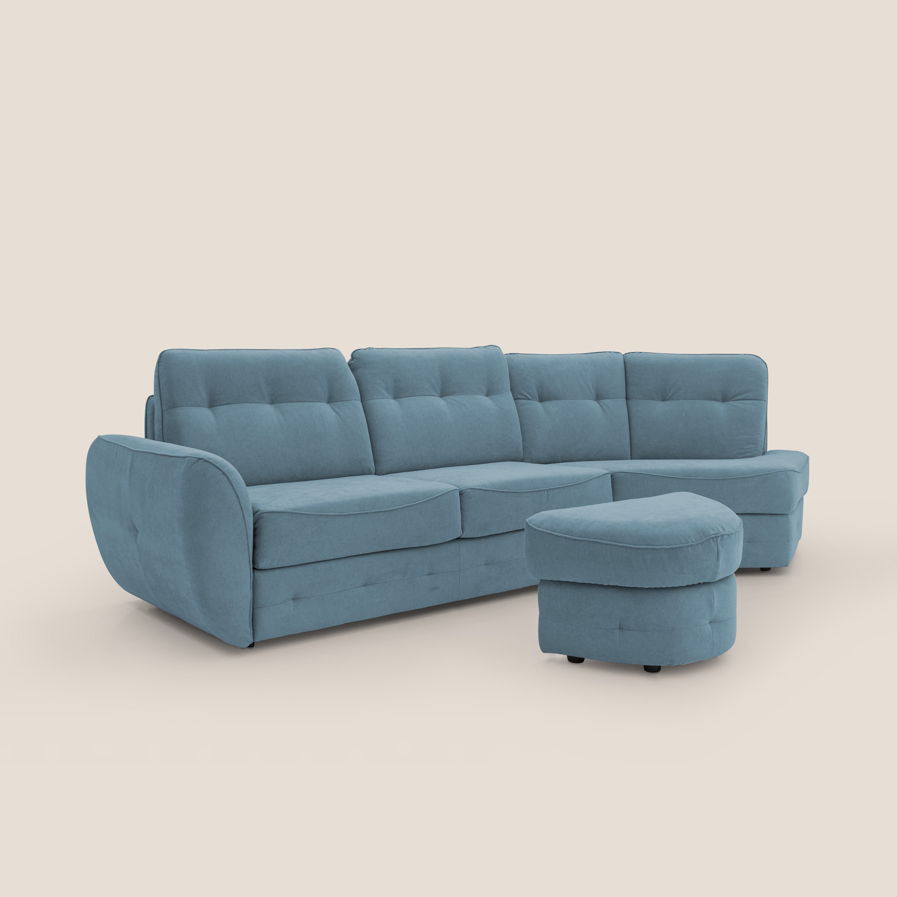 Zeus divano letto angolare con materasso H18 cm pouf mobile in tessuto impermeabile T02 - divani.store