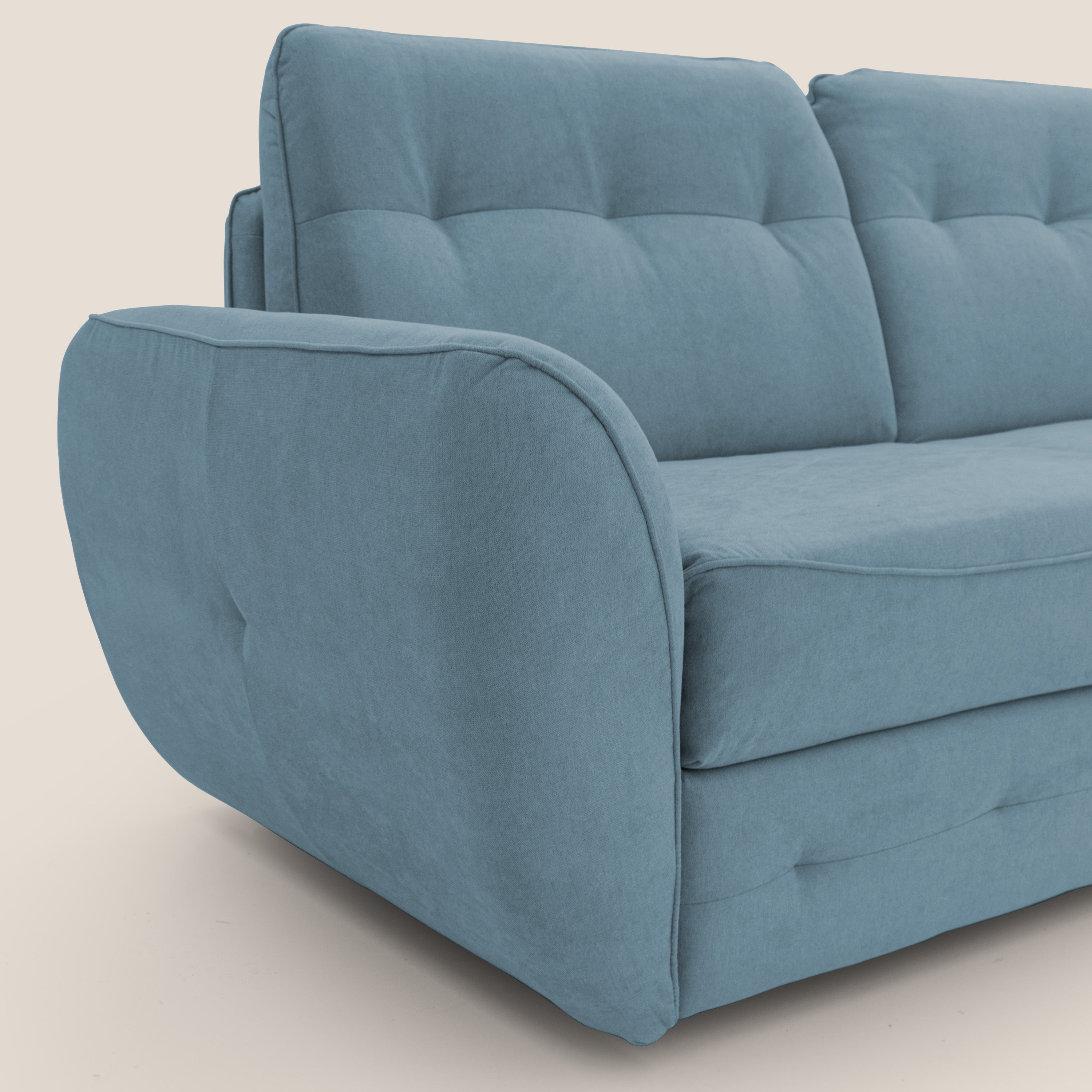 Zeus divano letto angolare con materasso H18 cm pouf mobile in tessuto impermeabile T02 - divani.store