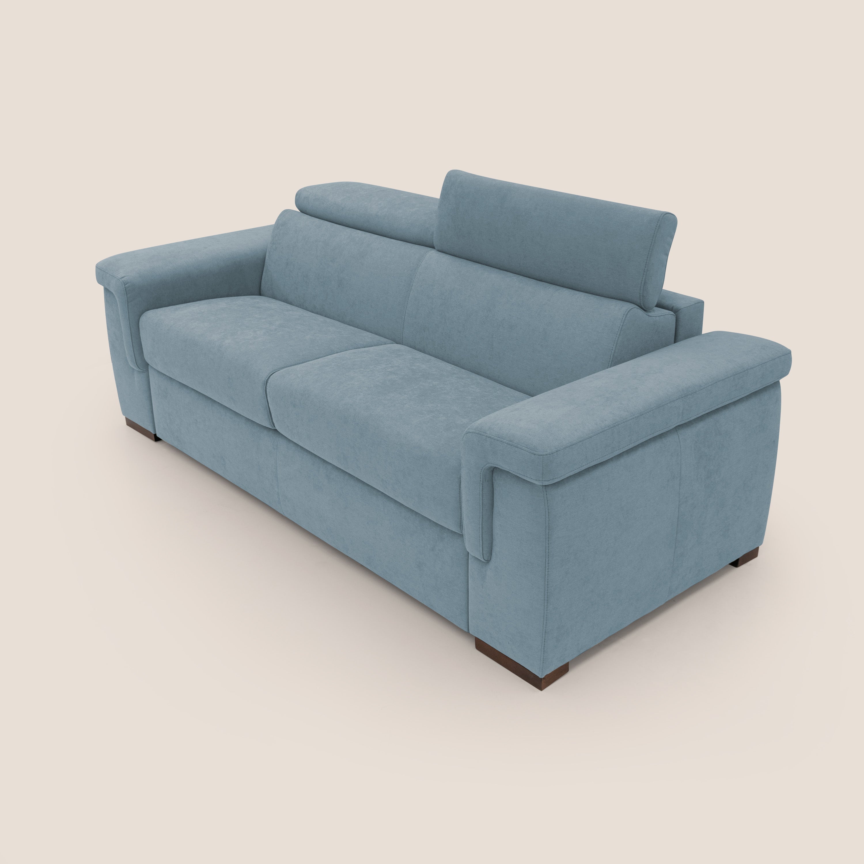 Giunone divano letto con materasso alto 18 cm e poggiatesta reclinabili in tessuto impermeabile T02 carta da zucchero - divani.store