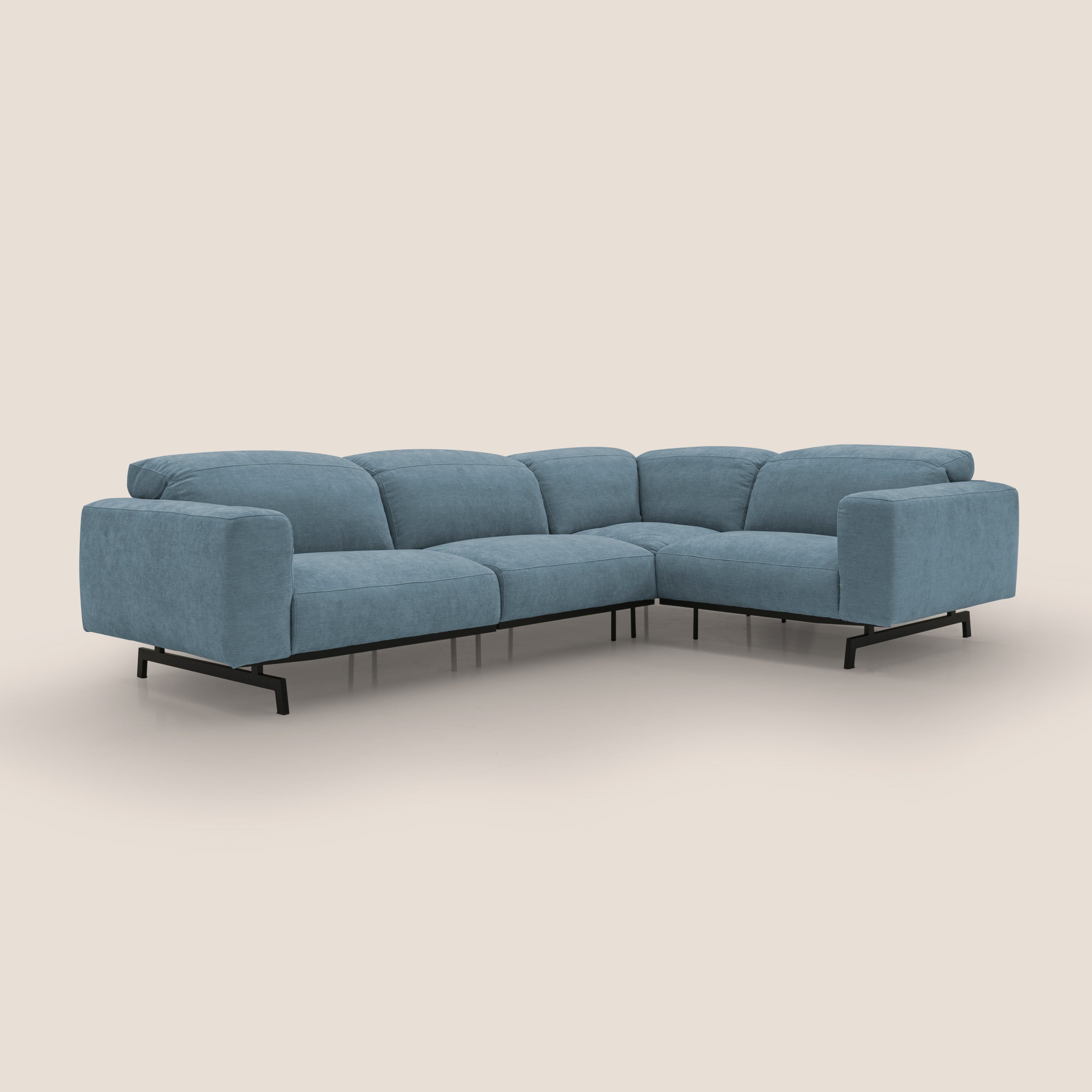 Sakura divano in piuma d'oca angolare REVERSIBILE in morbido tessuto fiammato impermeabile T14 carta da zucchero - divani.store