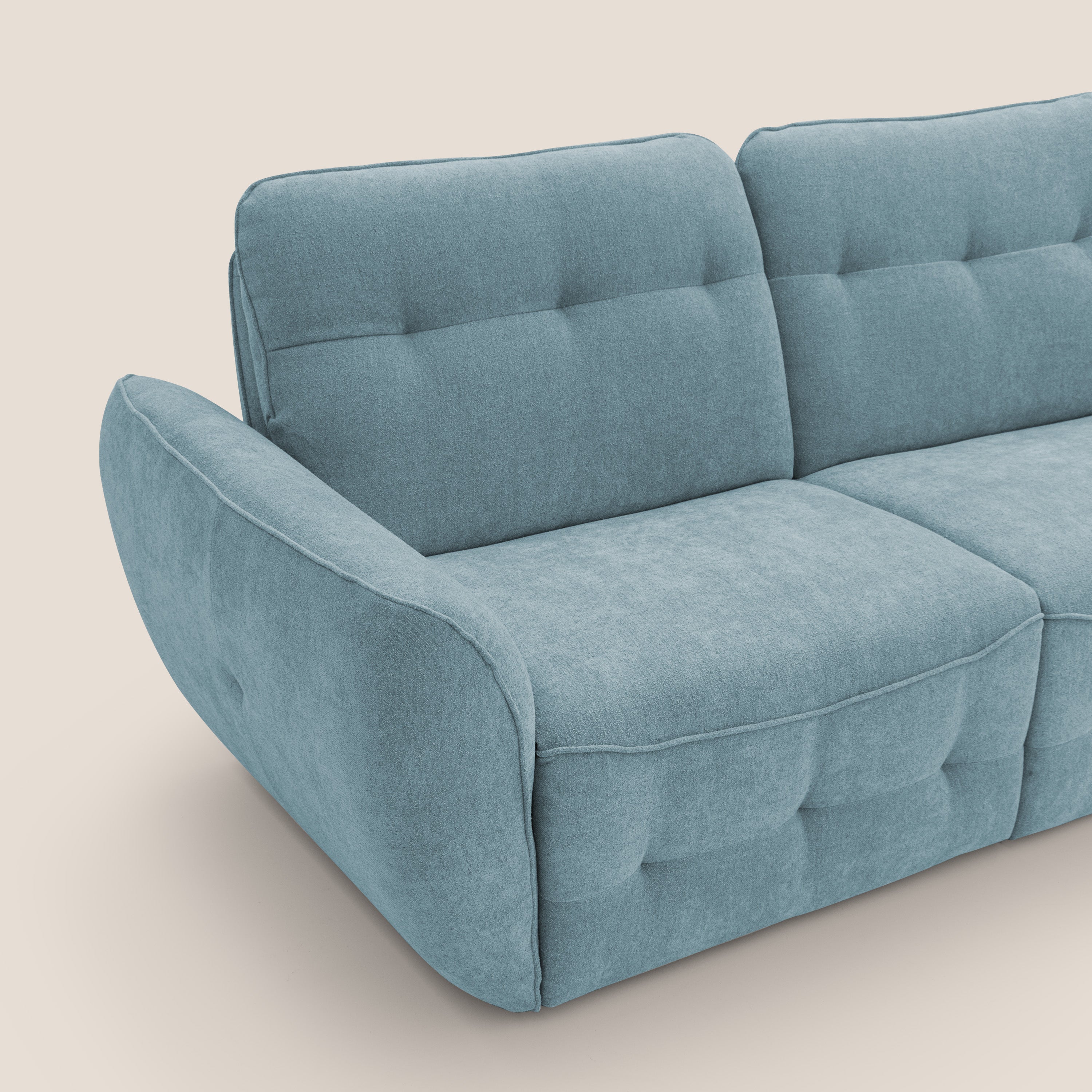 Cerbero divano angolare con pouf mobile in morbido bouclé impermeabile T07 carta da zucchero - divani.store