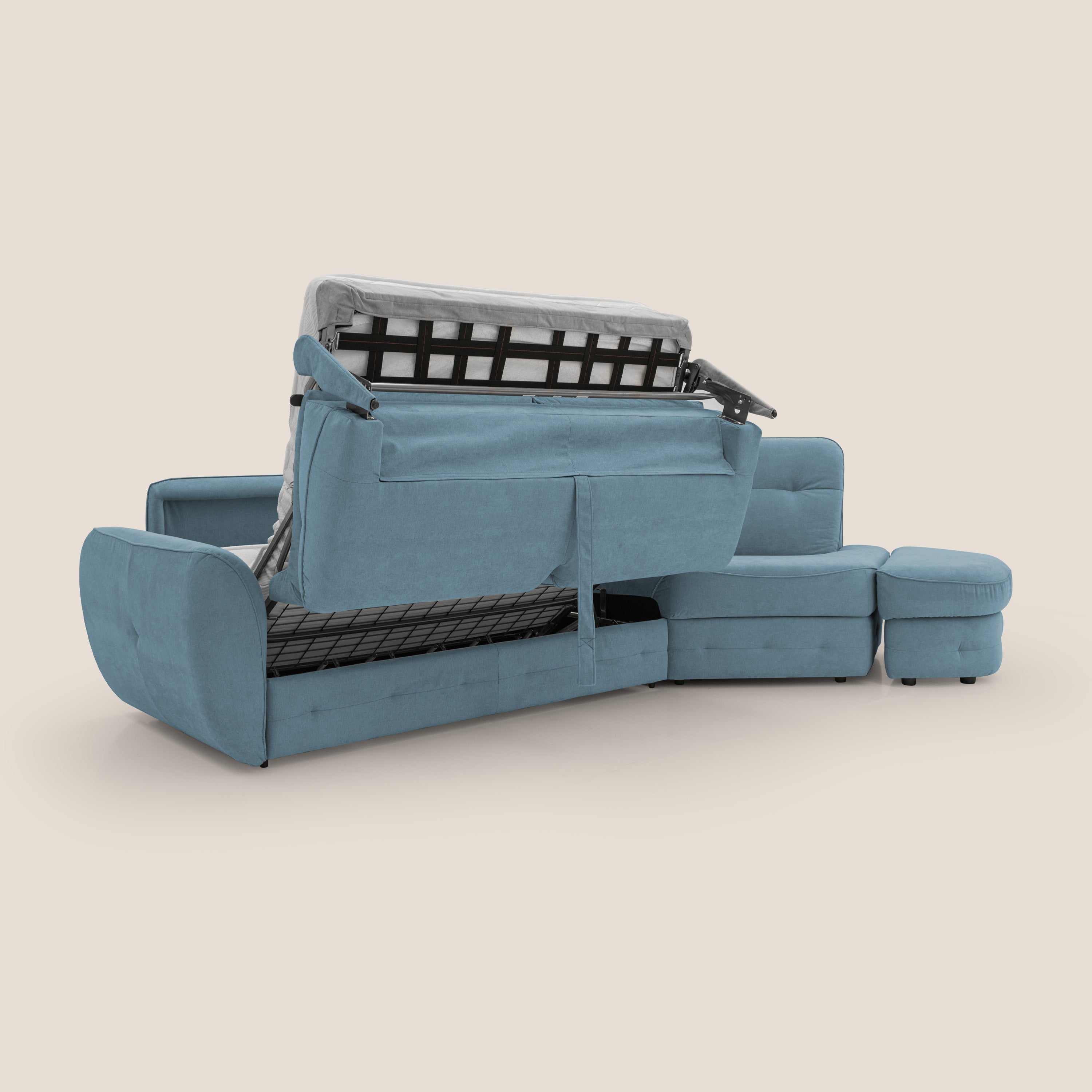 Zeus divano letto angolare con materasso H18 cm pouf mobile in tessuto impermeabile T02 - divani.store