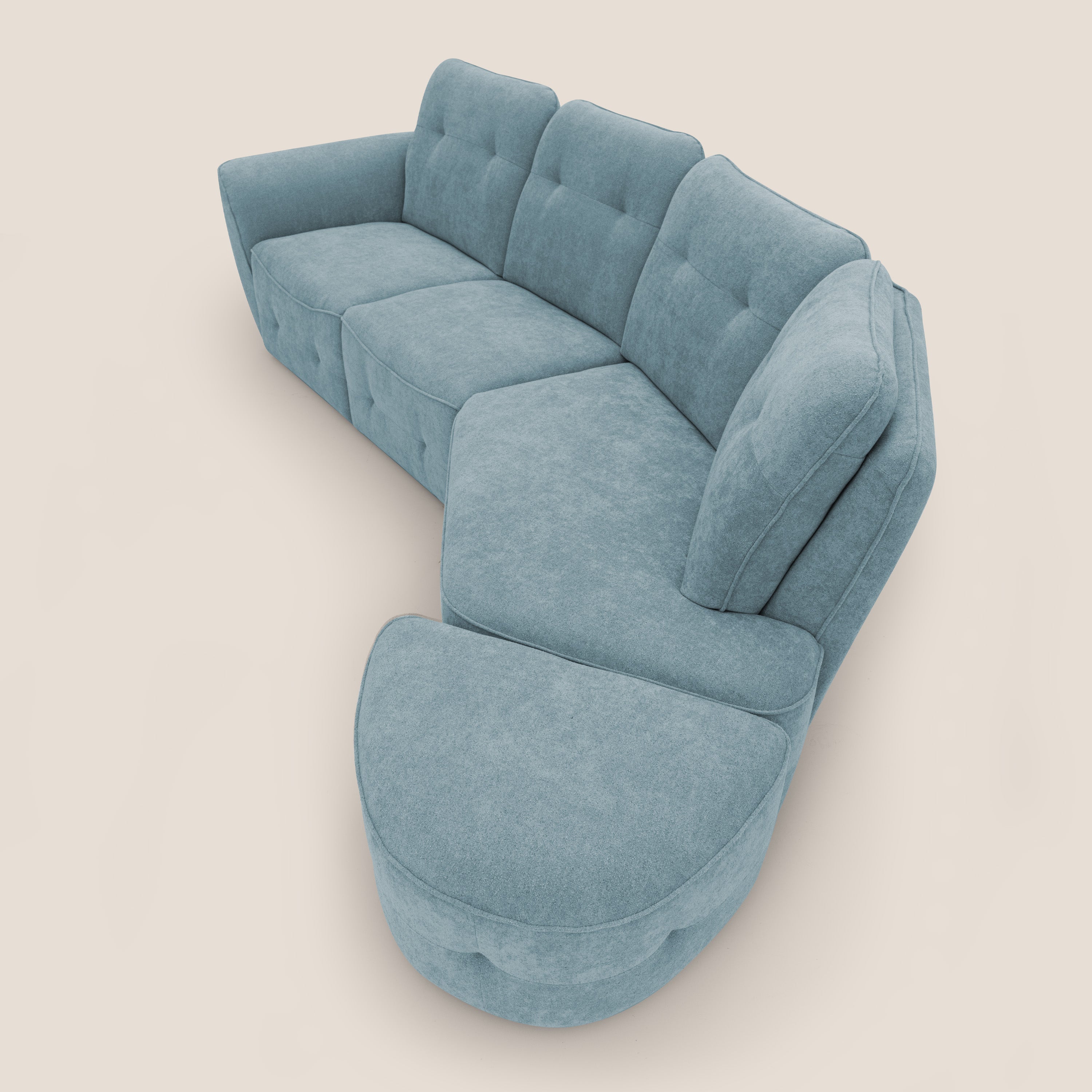 Cerbero divano angolare con pouf mobile in morbido bouclé impermeabile T07 carta da zucchero - divani.store