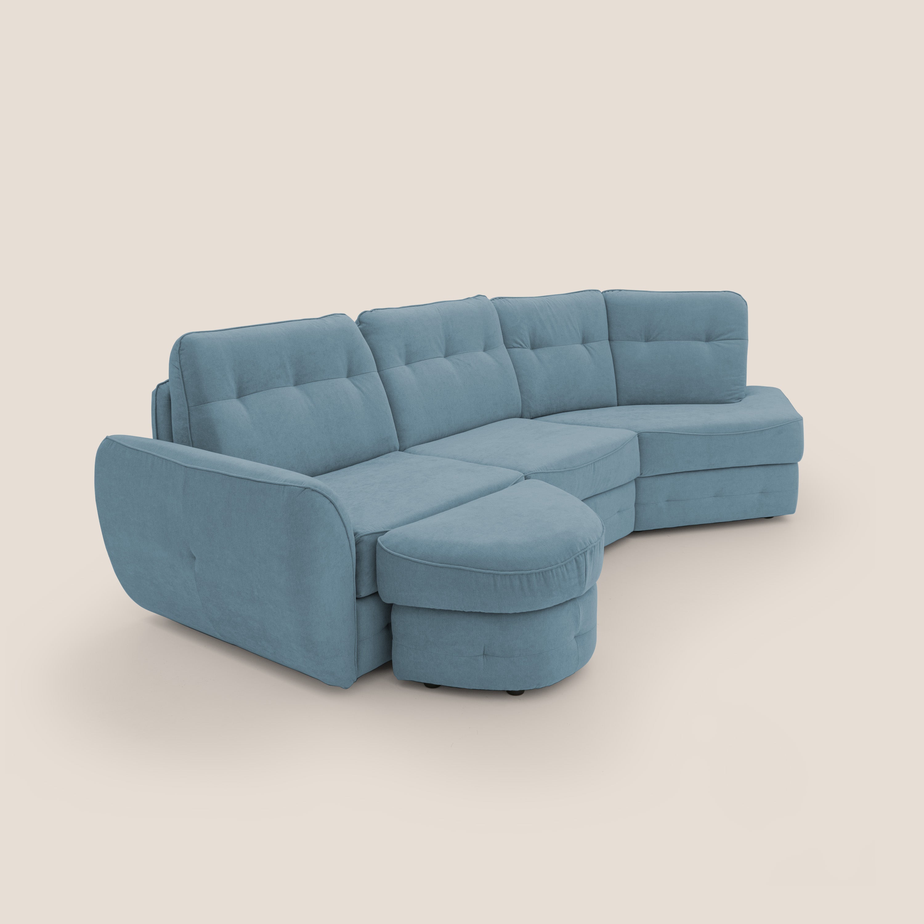 Zeus divano letto angolare con materasso H18 cm pouf mobile in tessuto impermeabile T02 - divani.store