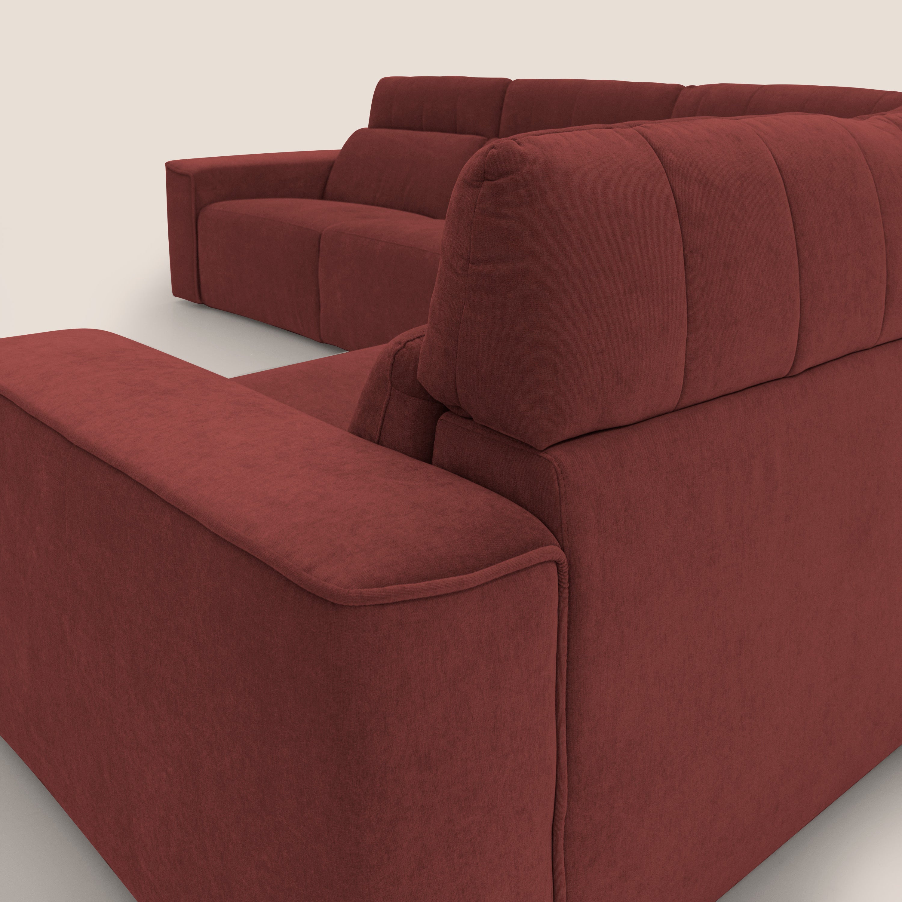 Clark Divano modulare angolare REVERSIBILE con opzione relax elettrico in tessuto smacchiabile impermeabile T17 rosso - divani.store