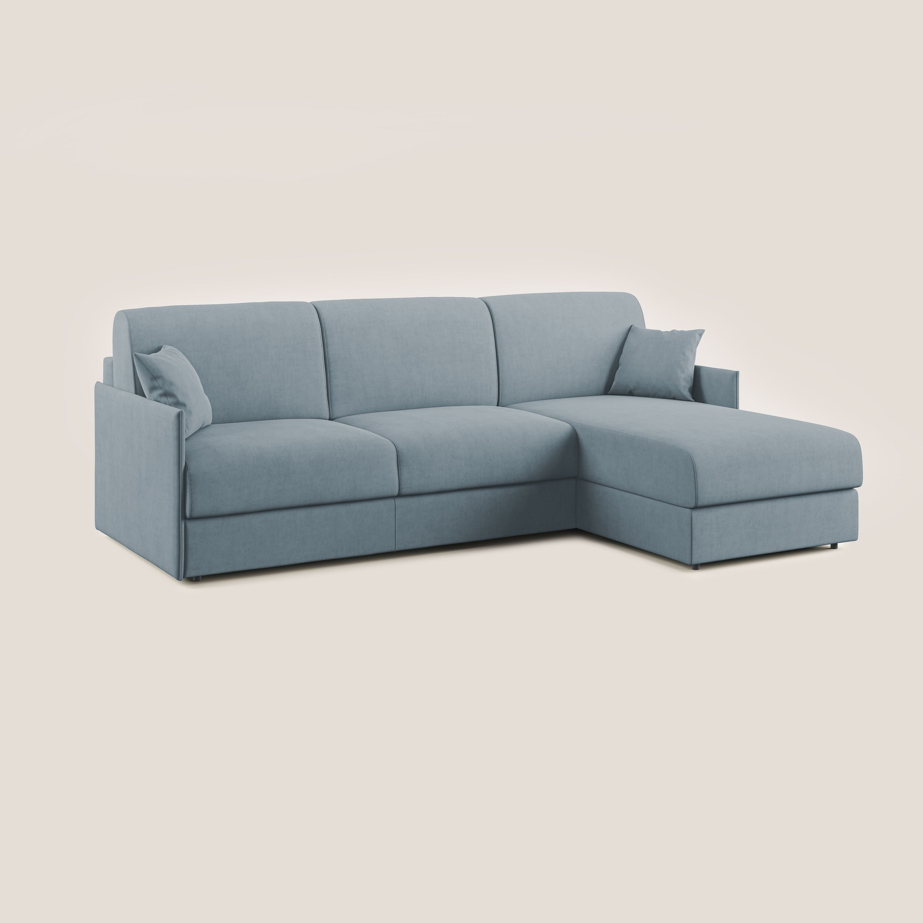 Evans Divano letto angolare con penisola in morbido tessuto impermeabile T02 carta da zucchero - divani.store