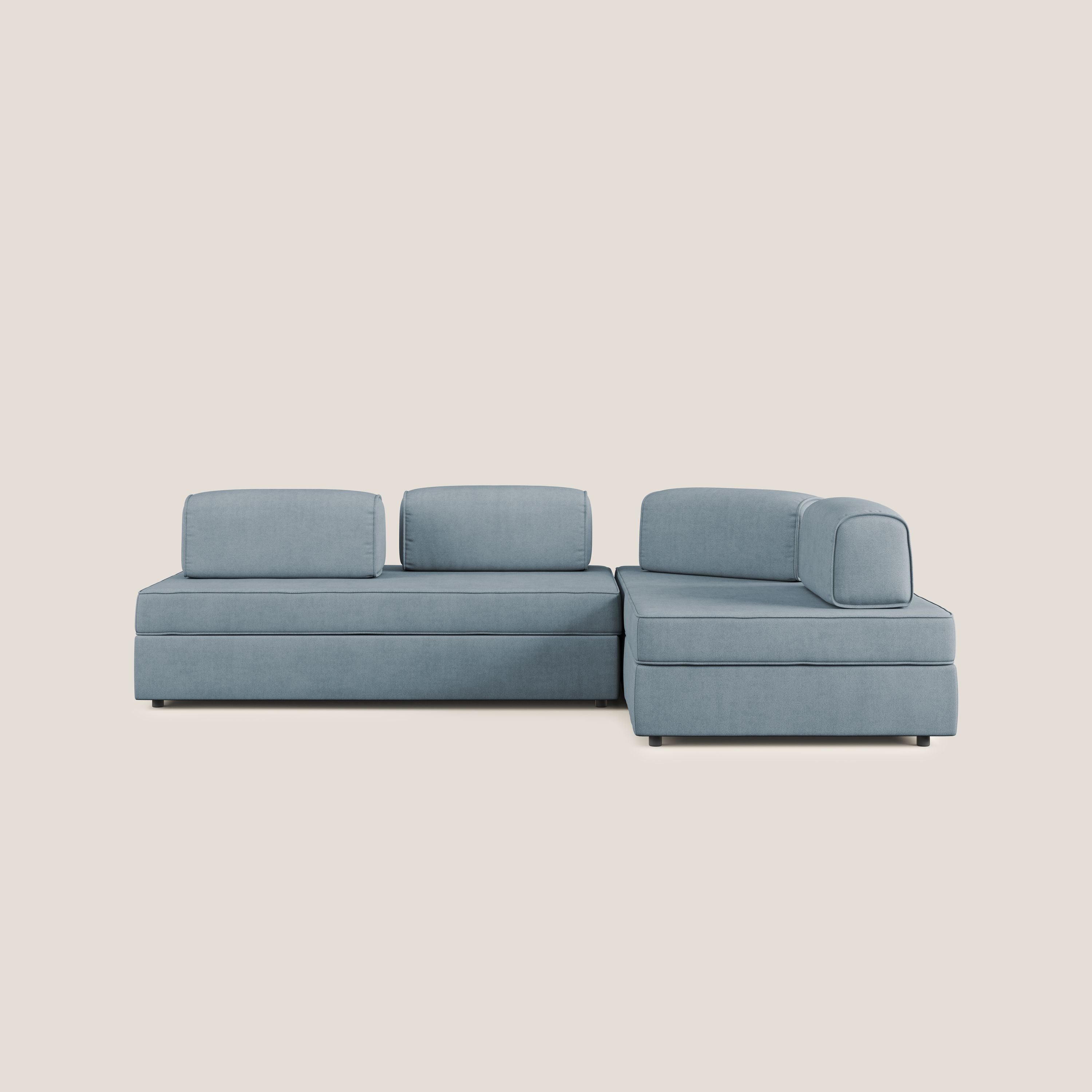 Liberty divano angolare con pouf estraibile e schienali movibili in tessuto morbido impermeabile T02 carta da zucchero - divani.store