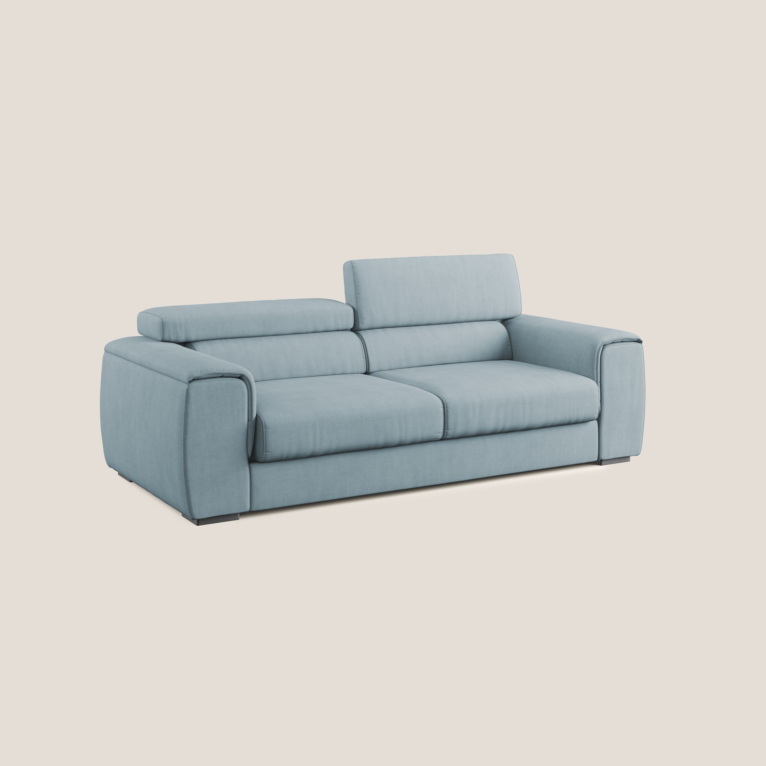 Zeno Divano con pouf estraibile poggiapiedi in tessuto morbido impermeabile T02 carta da zucchero - divani.store