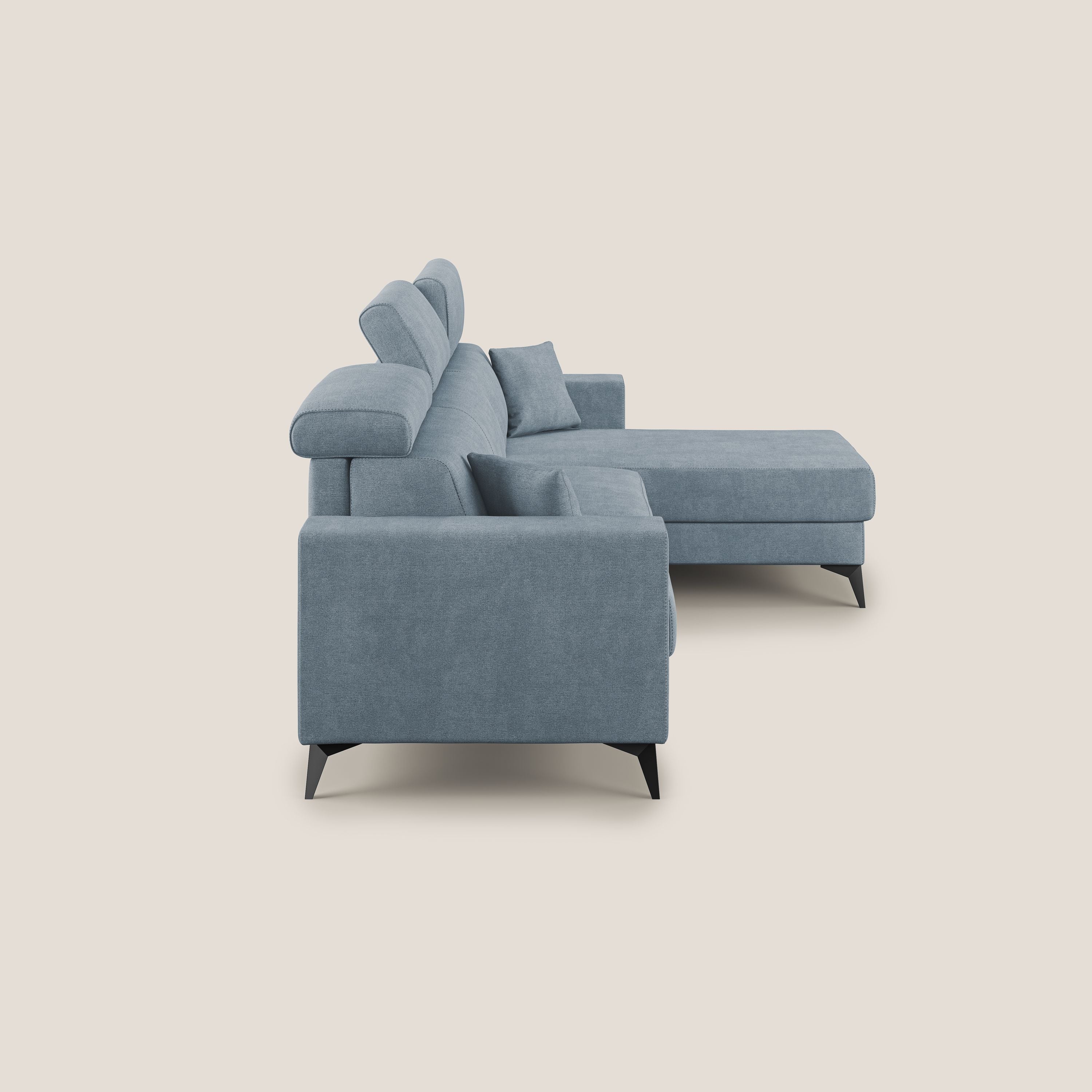 Pegaso divano letto angolare con poggiatesta reclinabili e rivestimento impermeabile T02 carta da zucchero - divani.store