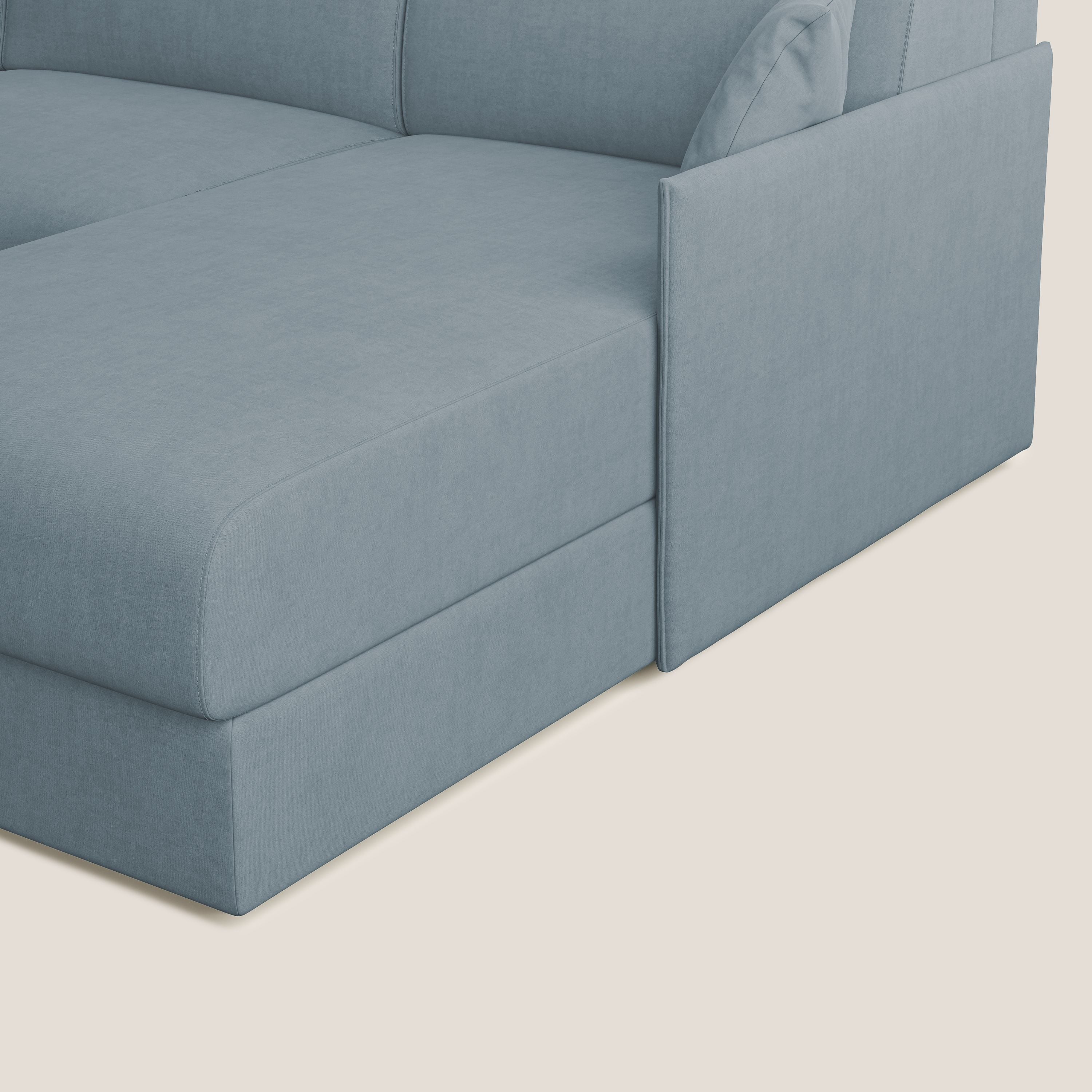 Evans Divano letto angolare con penisola in morbido tessuto impermeabile T02 carta da zucchero - divani.store