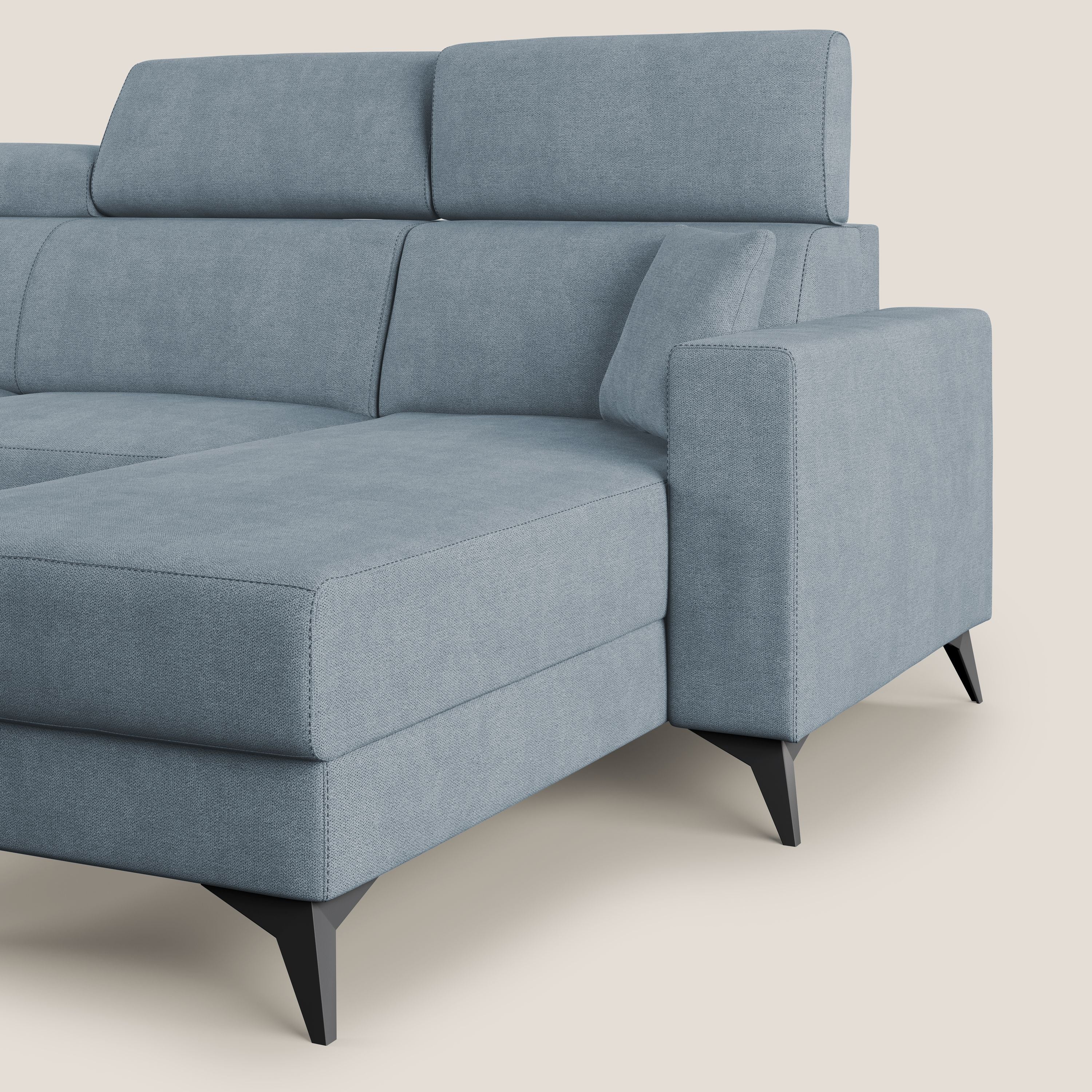 Pegaso divano letto angolare con poggiatesta reclinabili e rivestimento impermeabile T02 carta da zucchero - divani.store