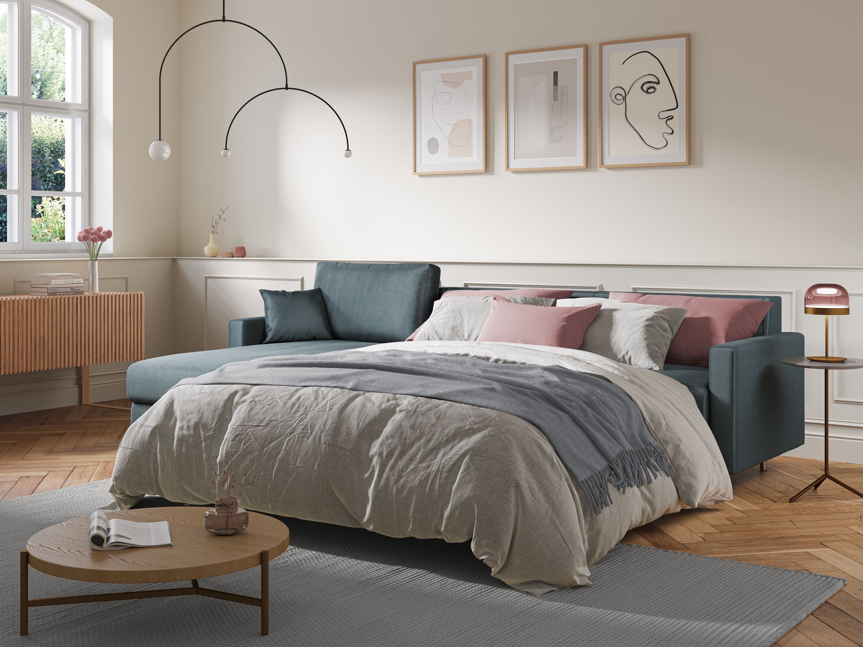 Andromeda divano letto angolare in velluto morbido impermeabile T01 salmone - divani.store