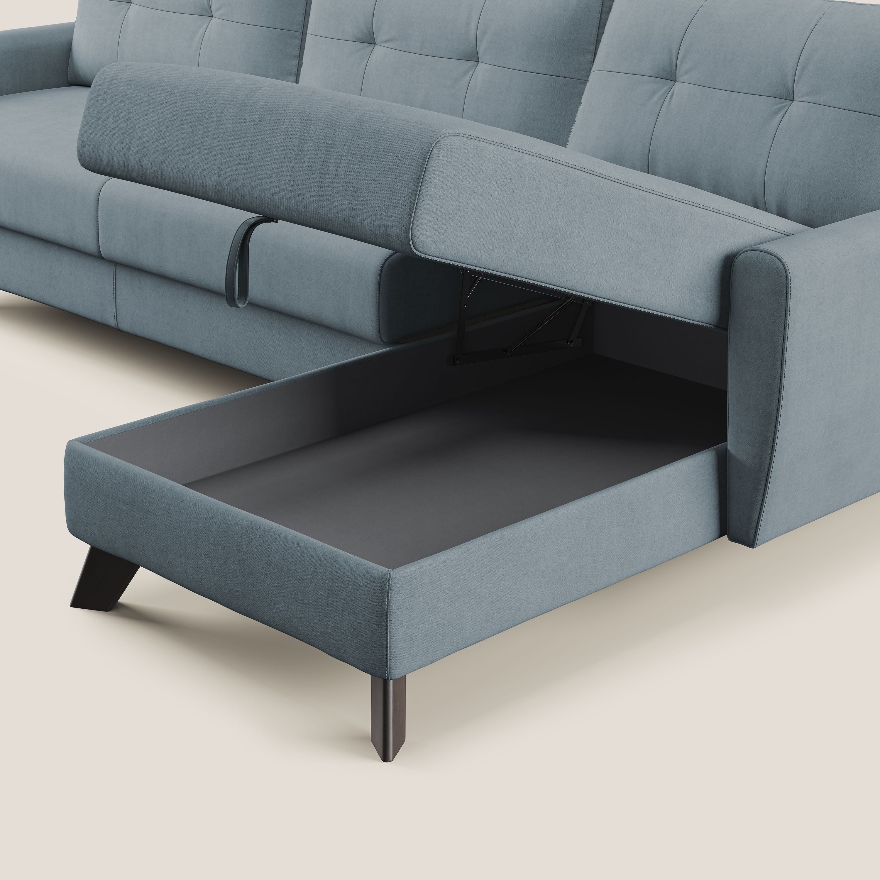 Callisto Divano letto angolare con penisola in tessuto morbido impermeabile T02 carta da zucchero - divani.store