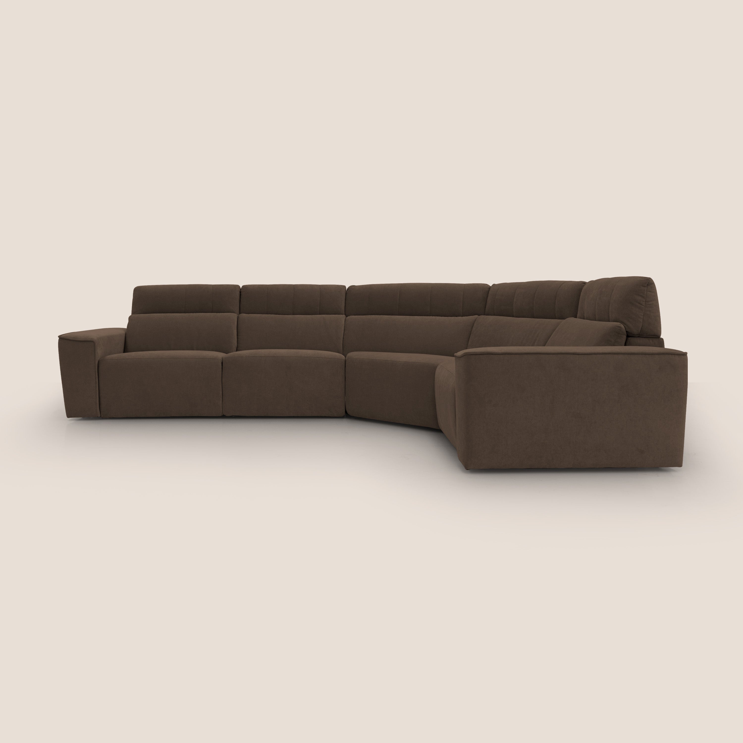 Clark Divano modulare angolare REVERSIBILE con opzione relax elettrico in tessuto smacchiabile impermeabile T17 marrone - divani.store